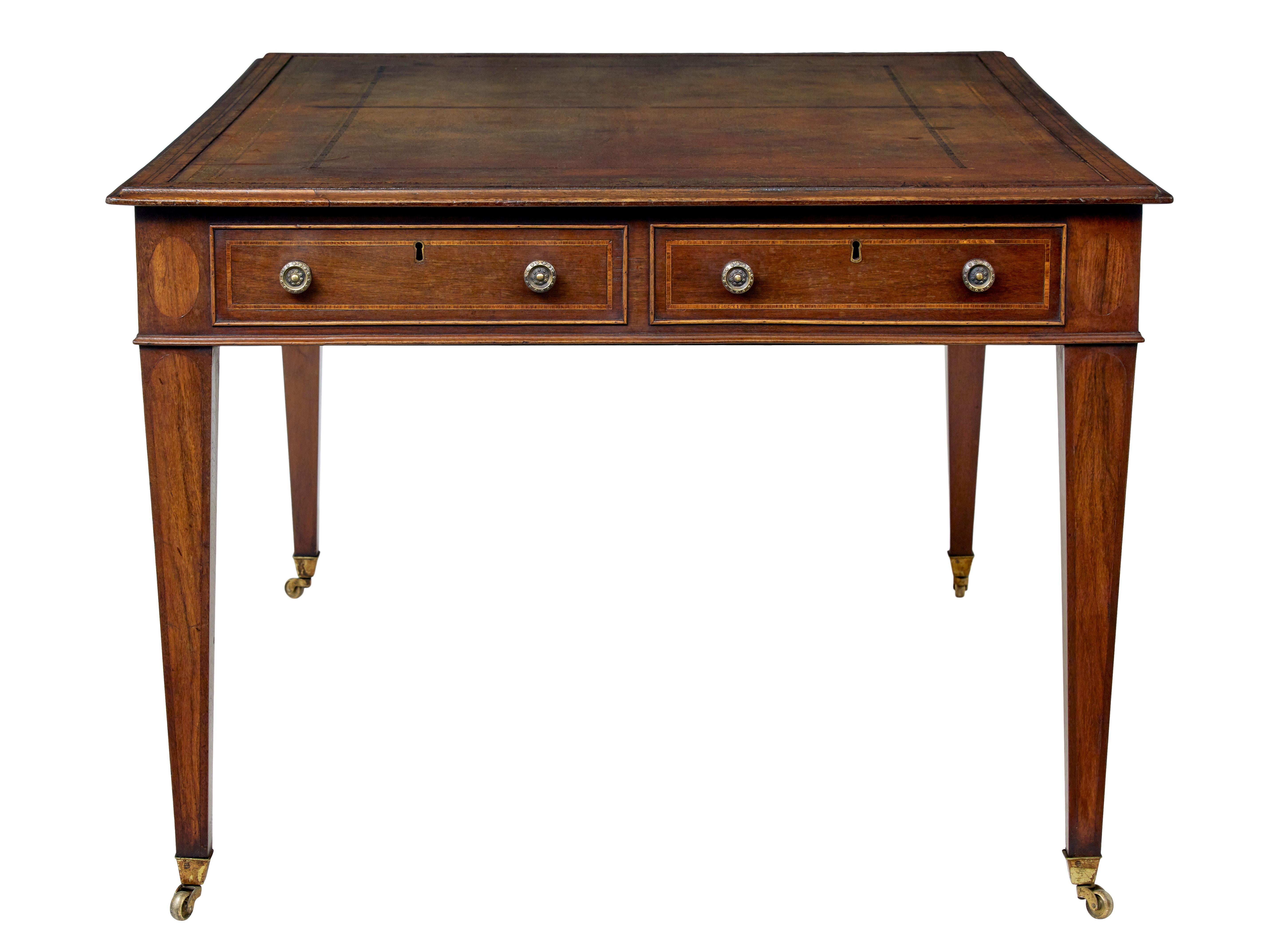 19th century Sheraton revival leather top library table Bon état - En vente à Debenham, Suffolk