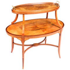 19th Century Sheraton Revival Satinwood and Marquetry Étagère Tray Table