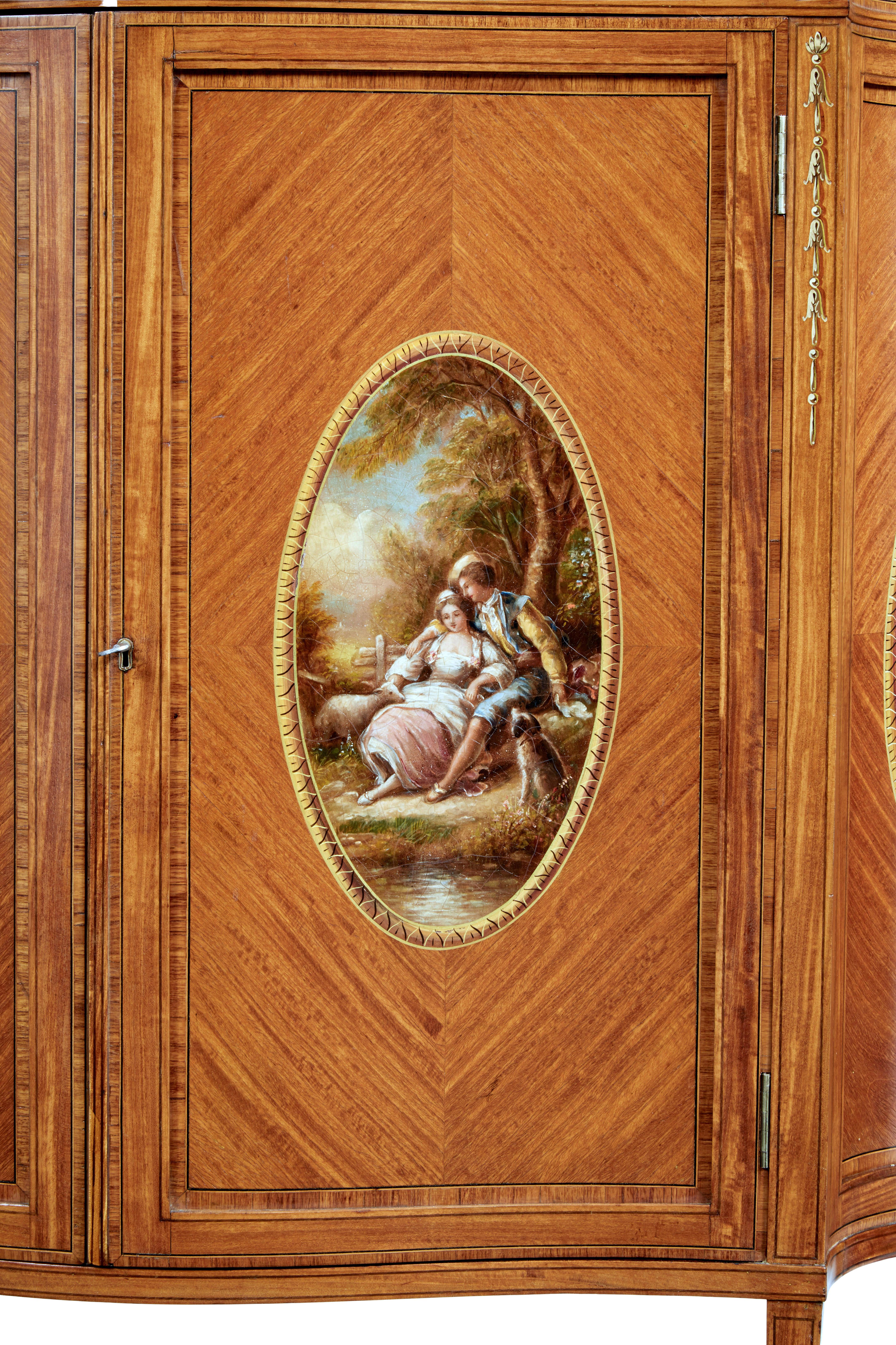 Armadio Sheraton Revival del XIX secolo in legno satinato intarsiato e dipinto in vendita 2