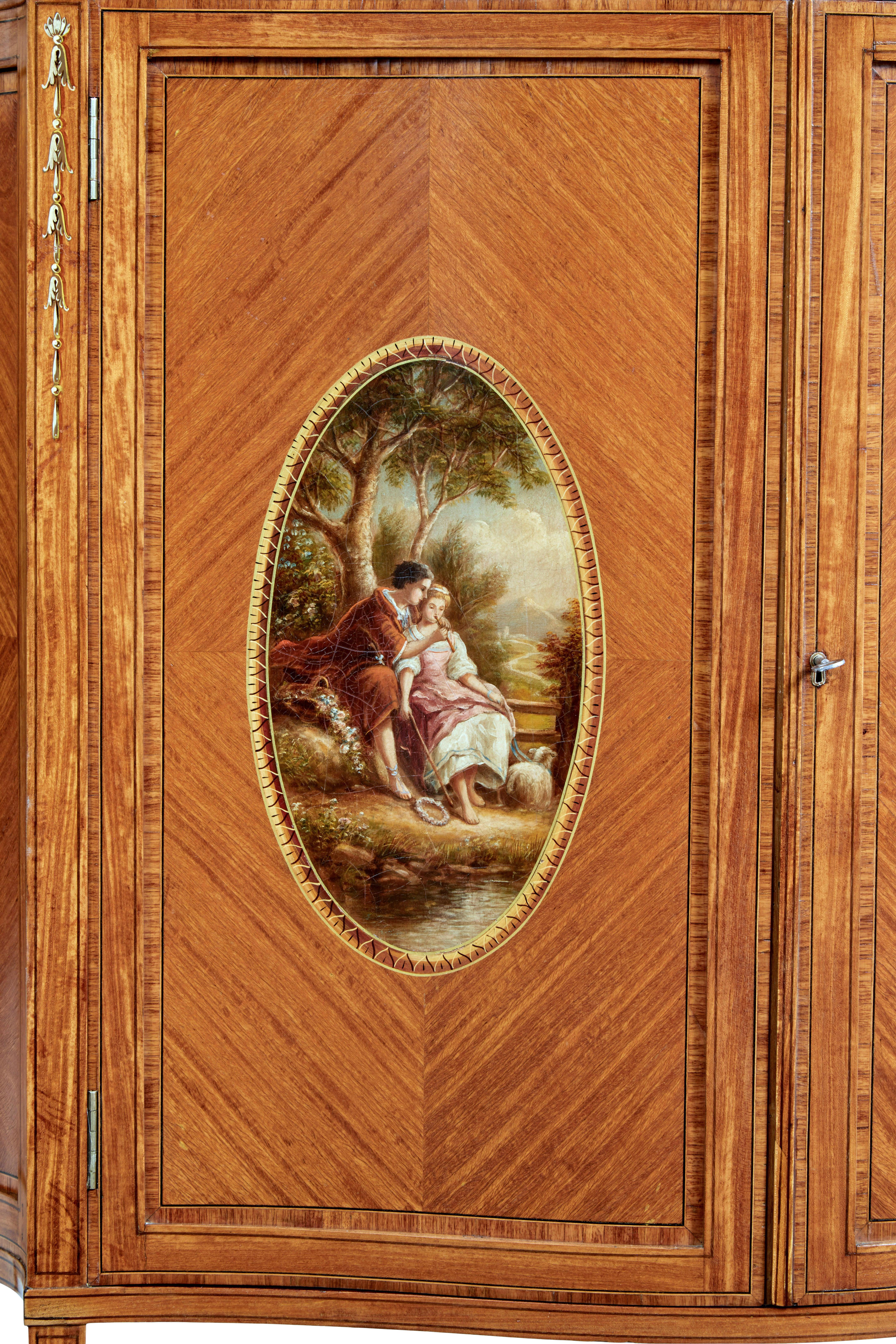 Armadio Sheraton Revival del XIX secolo in legno satinato intarsiato e dipinto in vendita 3