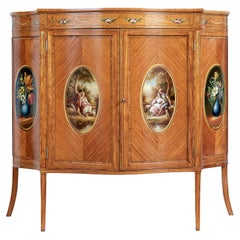 Cabinet en bois satiné marqueté et peint Sheraton Revival du 19e siècle