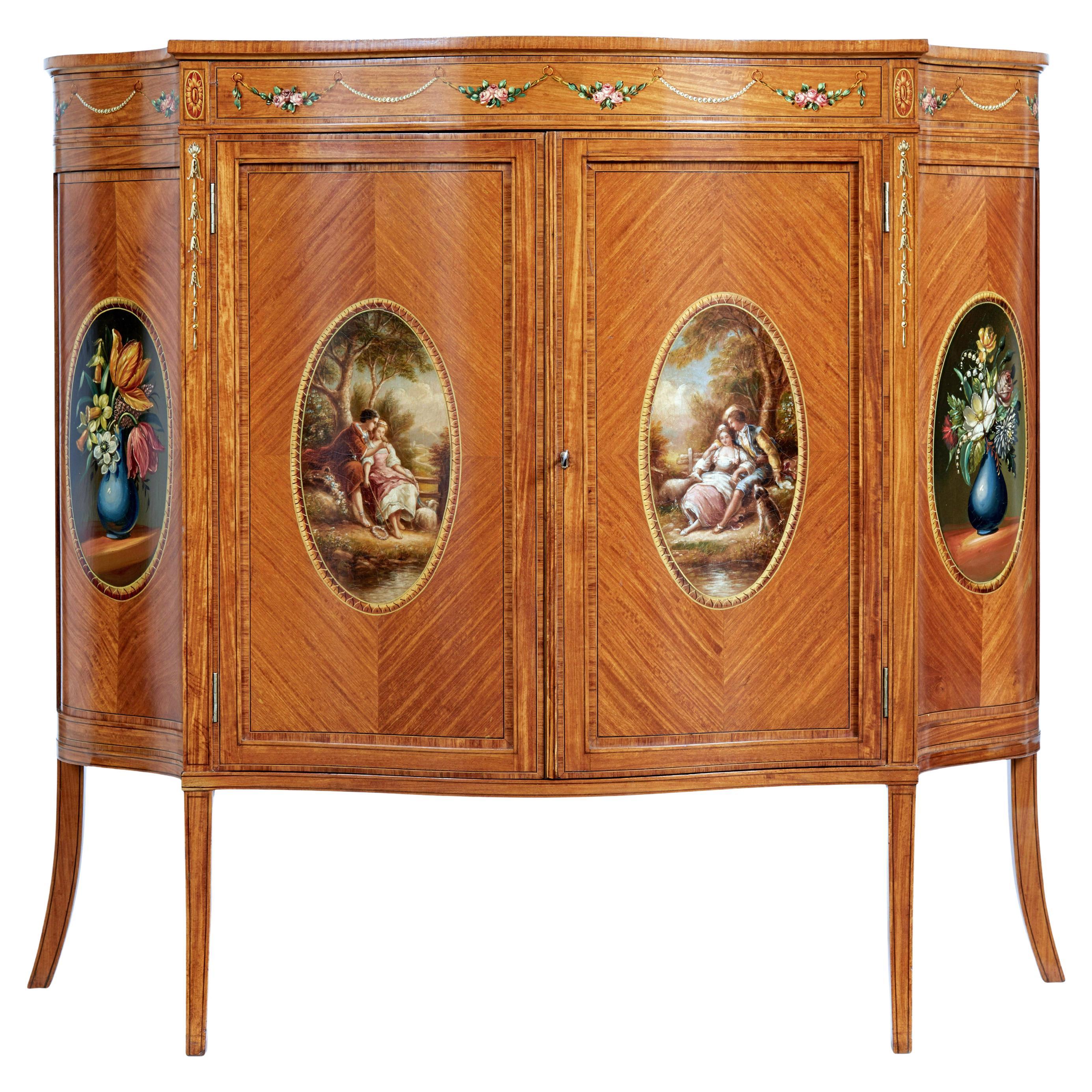 19th century Sheraton revival satinwood inlaid and painted cabinet
