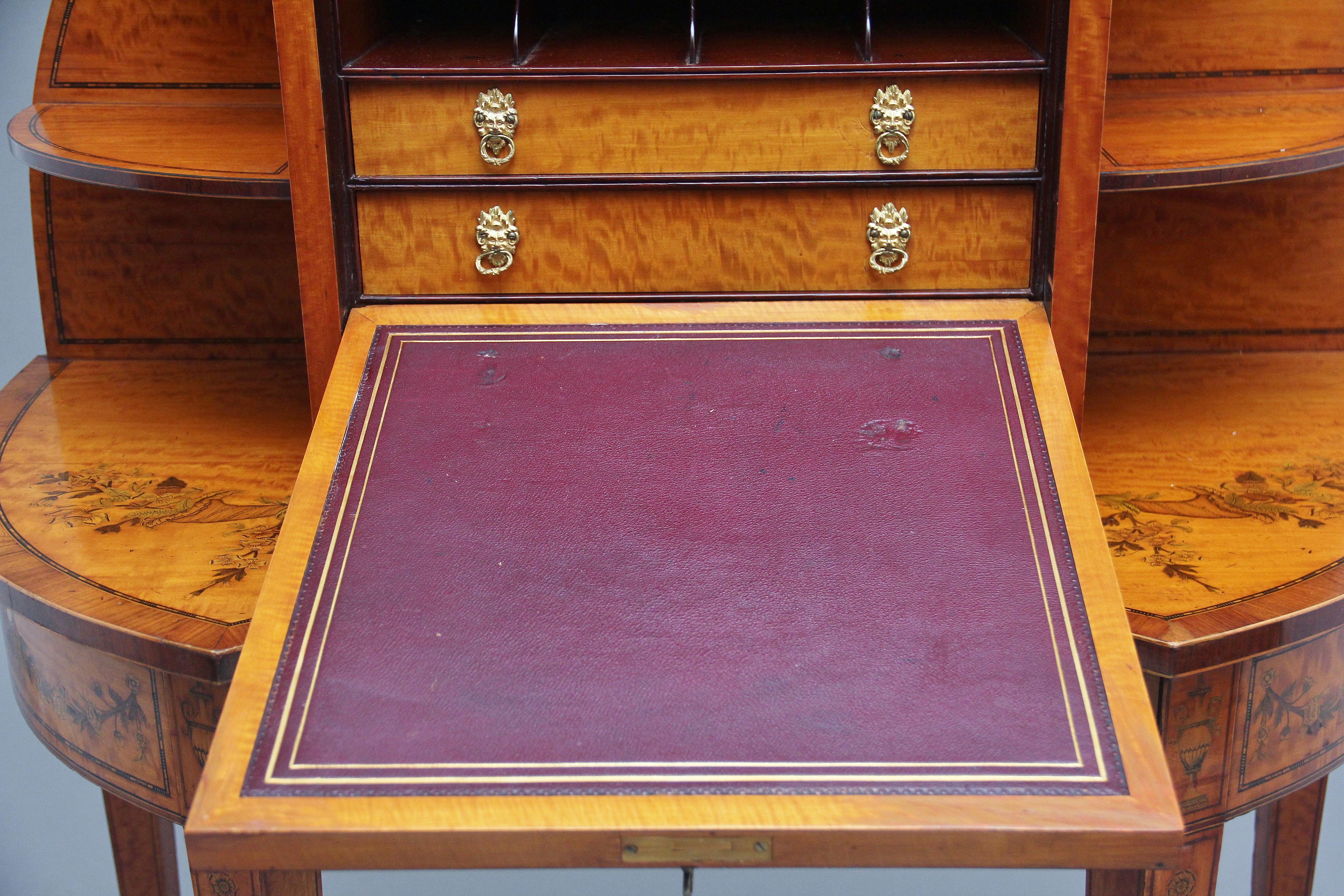 Late 19th Century 19th Century Sheraton Revival Satinwood Writing Desk For Sale