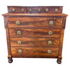 19th Century Sheraton Step Back Burled Mahogany Seven Drawer Chest of Drawers