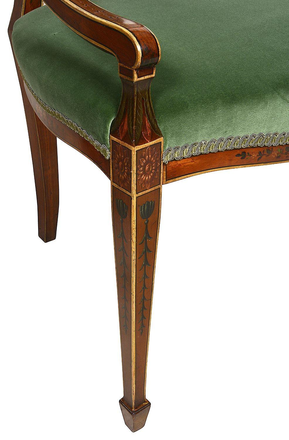 Hand-Painted 19th Century Sheraton style arm chair For Sale