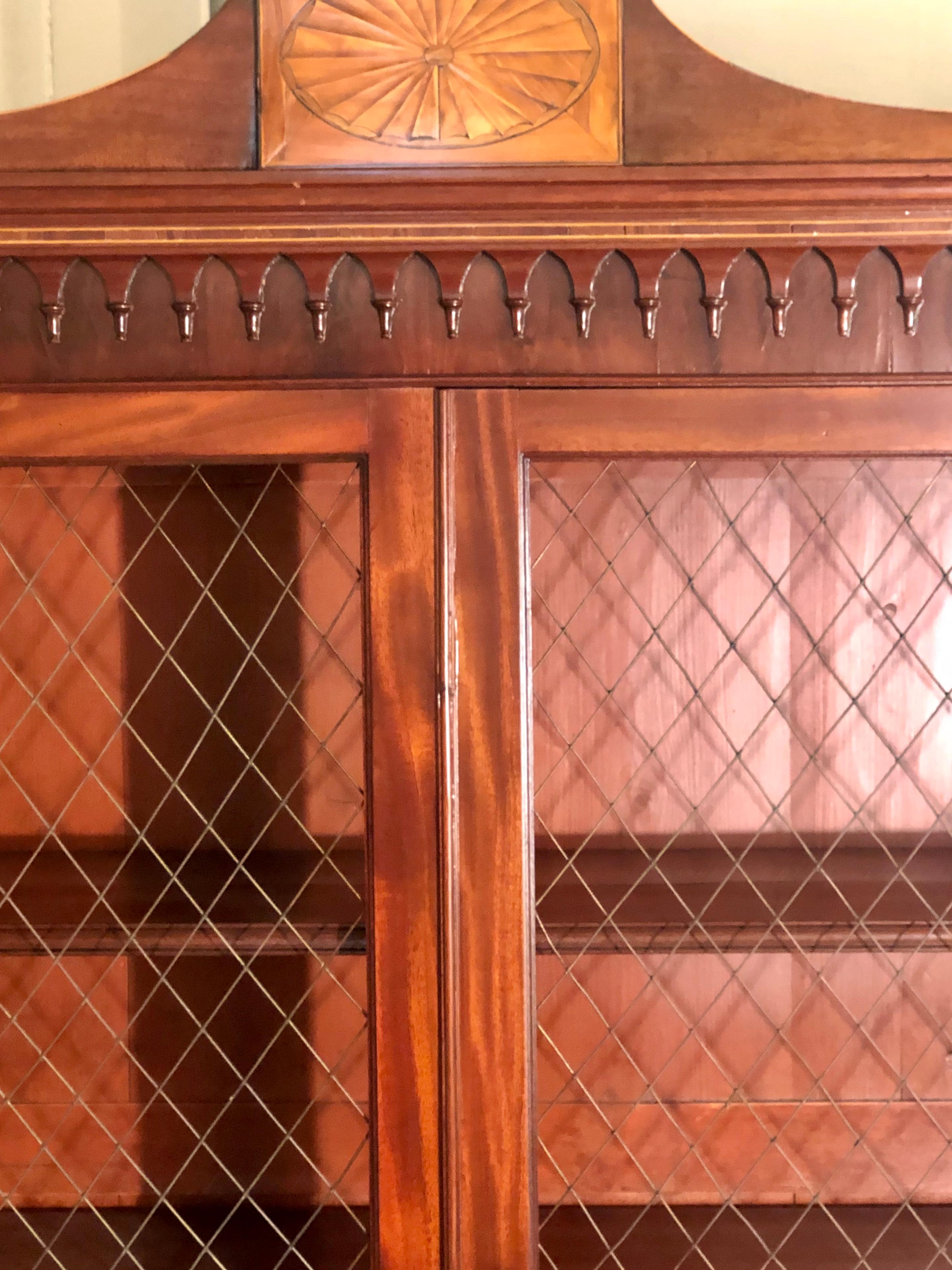 19th Century Sheraton Style English Cupboard Bookcase with Grill Doors In Good Condition In Stamford, CT