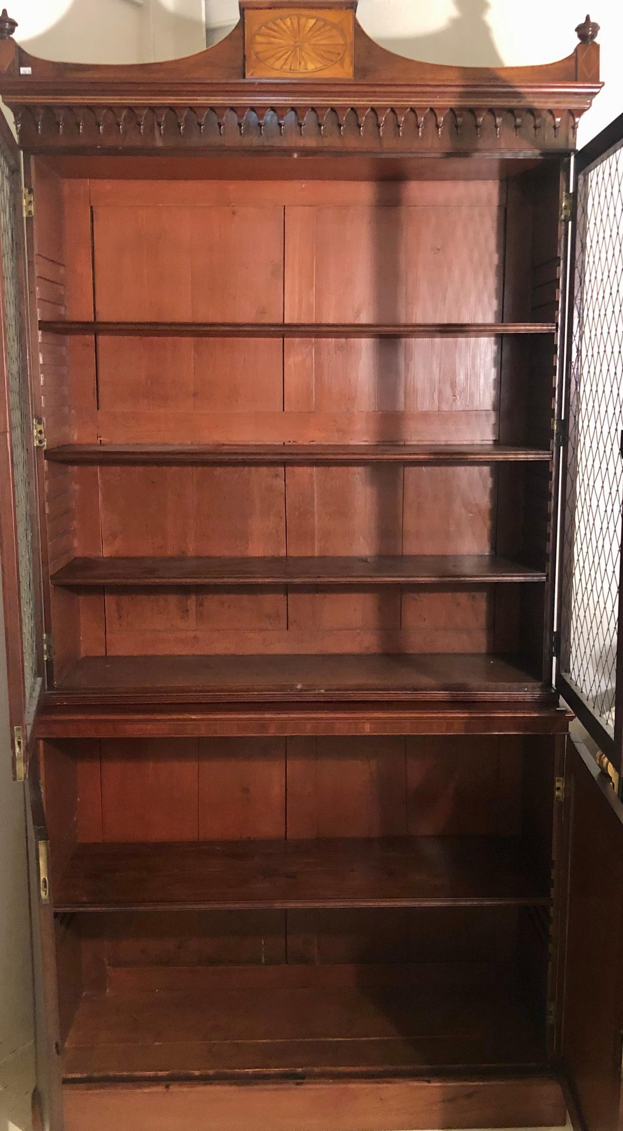 19th Century Sheraton Style English Cupboard Bookcase with Grill Doors 1