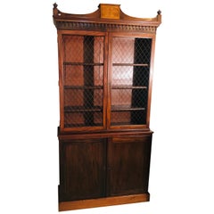 19th Century Sheraton Style English Cupboard Bookcase with Grill Doors