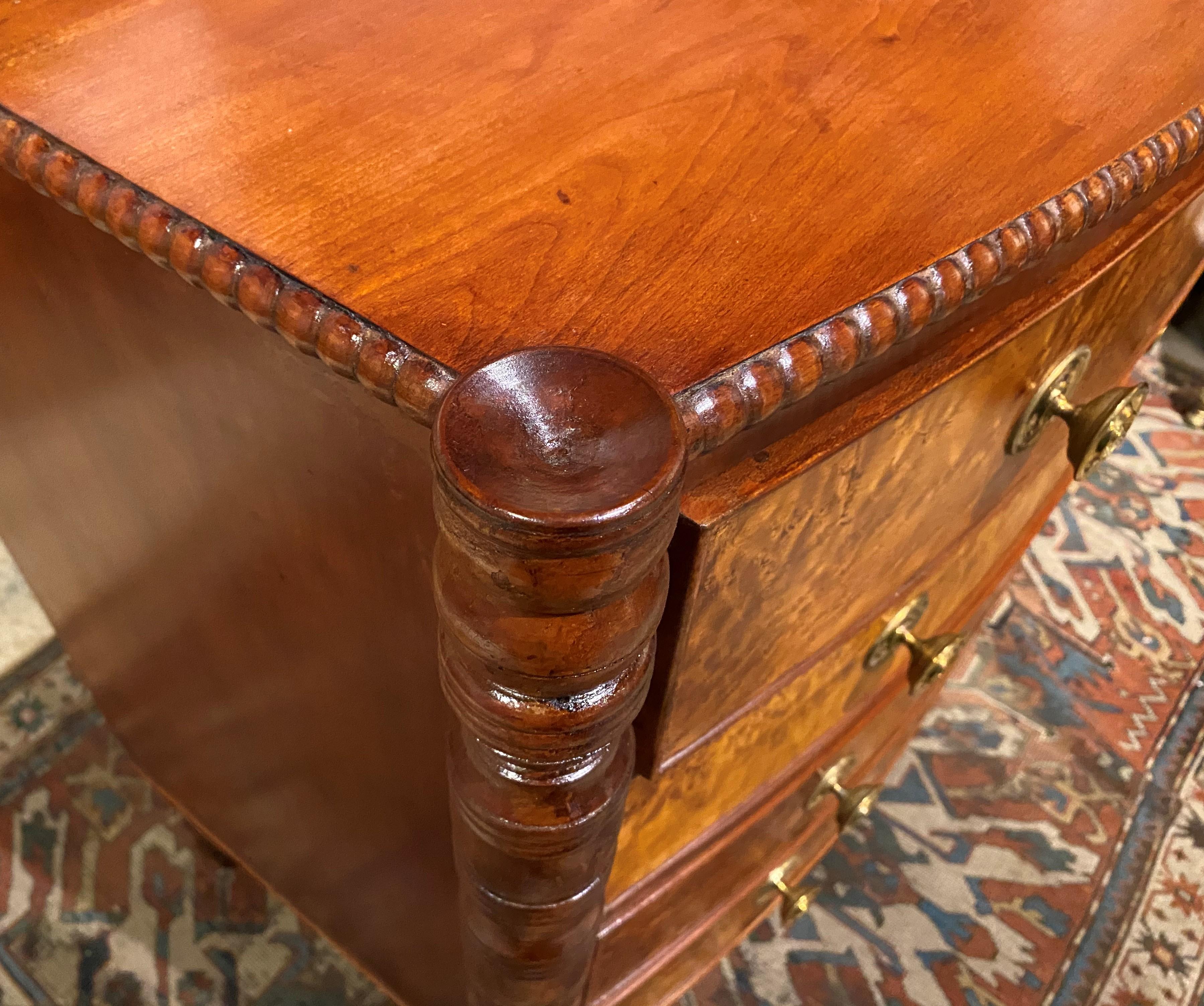 Sheraton Swell Front Cherrywood and Bird's-Eye Maple Four-Drawer Chest In Good Condition In Milford, NH