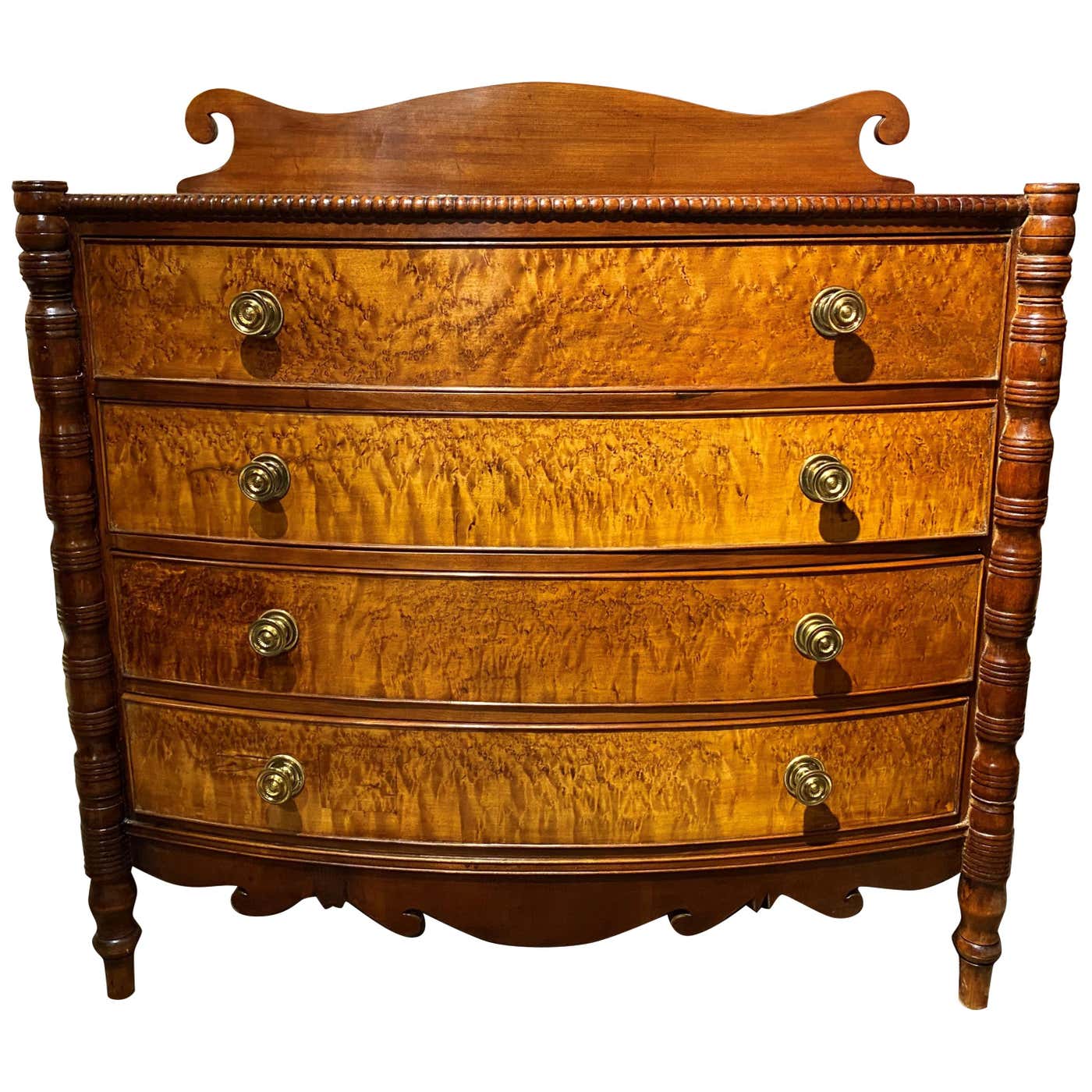 Maple Drawers Sheraton Swell Front Cherrywood and Bird's-Eye Maple Four-Drawer Chest ...