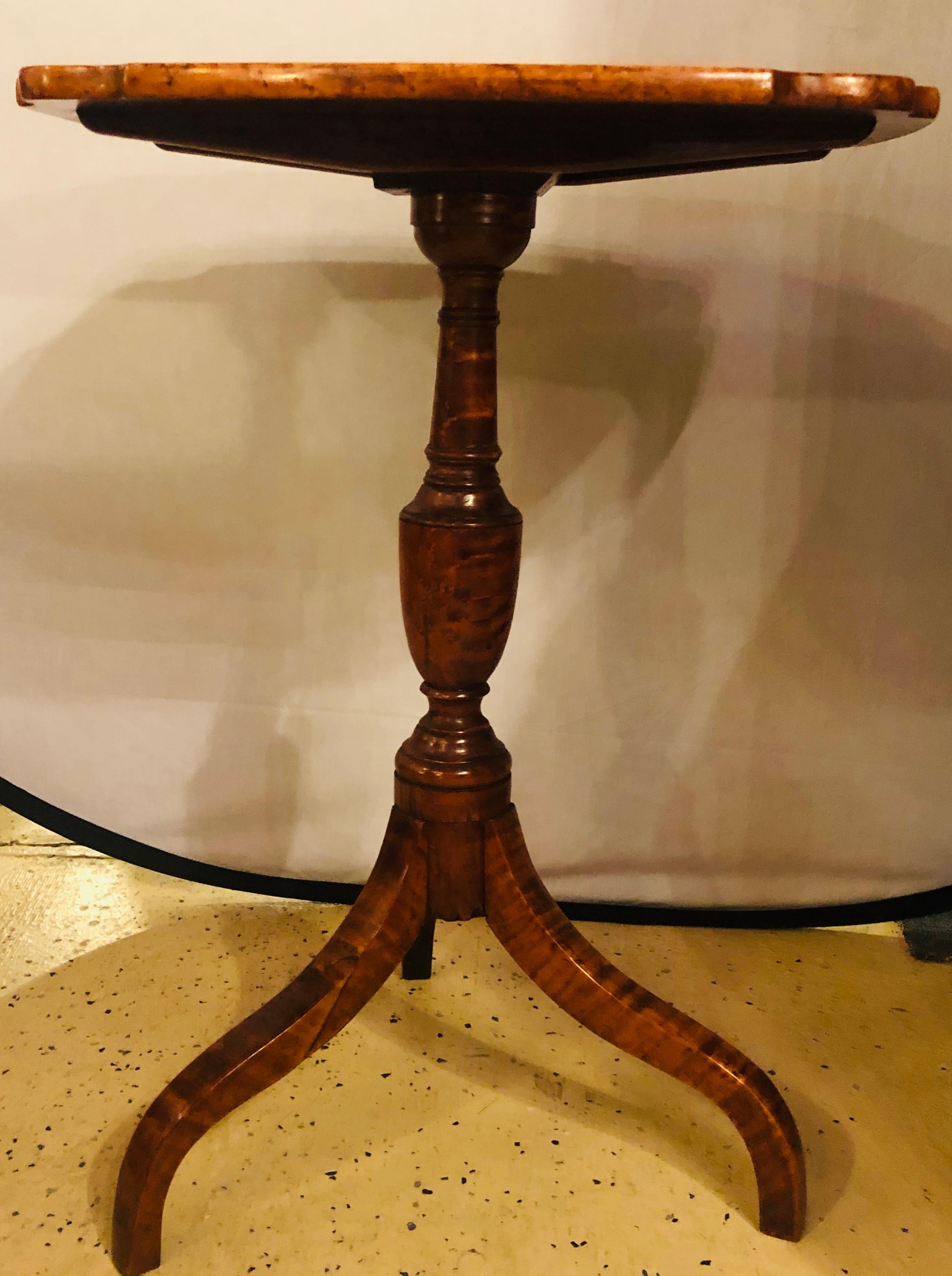 19th Century Spider Leg Candlestand in Tiger Maple Circa 1820