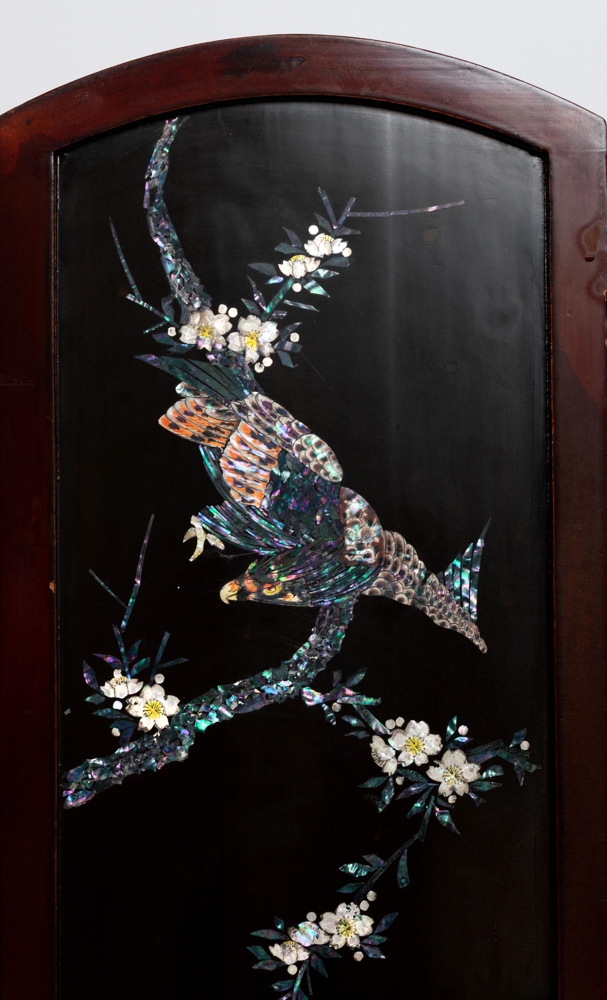 Inlay 19th Century Shibayama Four Panel Screen Meiji Period Japan, C.1880 For Sale