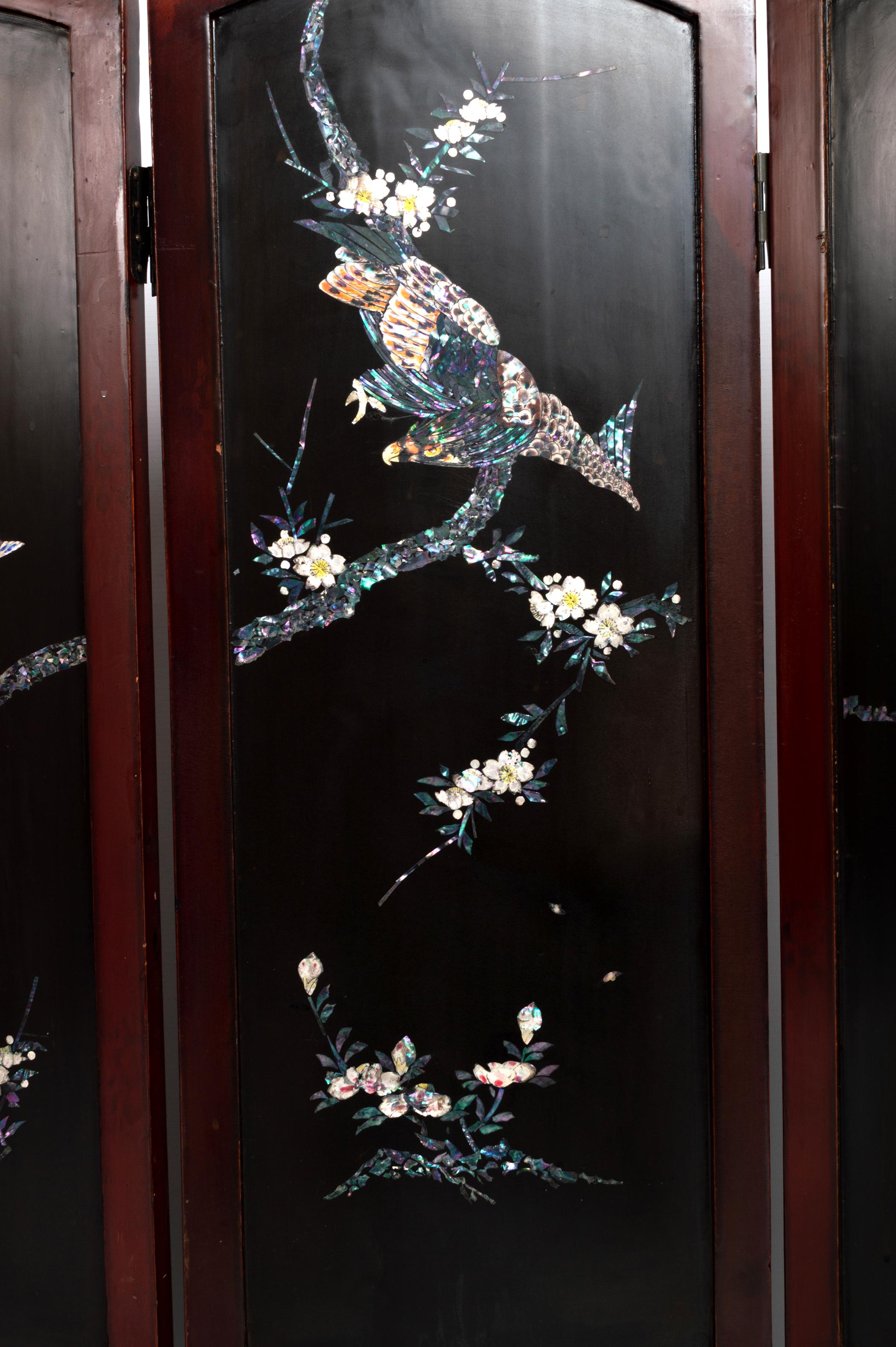 Mother-of-Pearl 19th Century Shibayama Four Panel Screen Meiji Period Japan, C.1880 For Sale