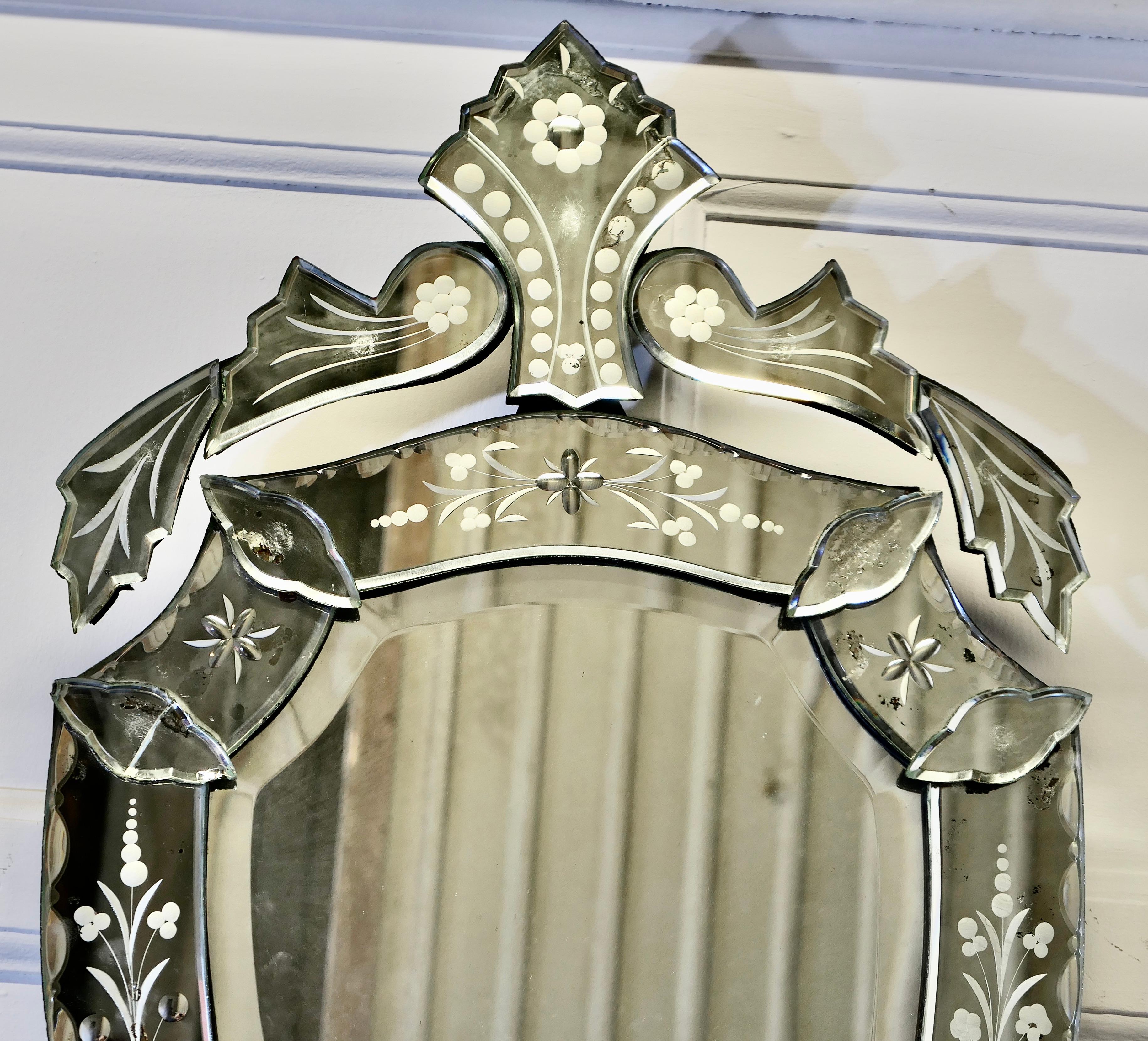 Beaux Arts 19th Century Shield Venetian Mirror  This is a very unusual piece