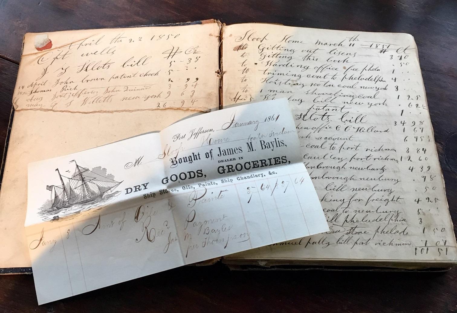 Ship's Ledger of Captain John Fordham, Suffolk County, Long Island New York, 1850-1865, aboard the Sloop 