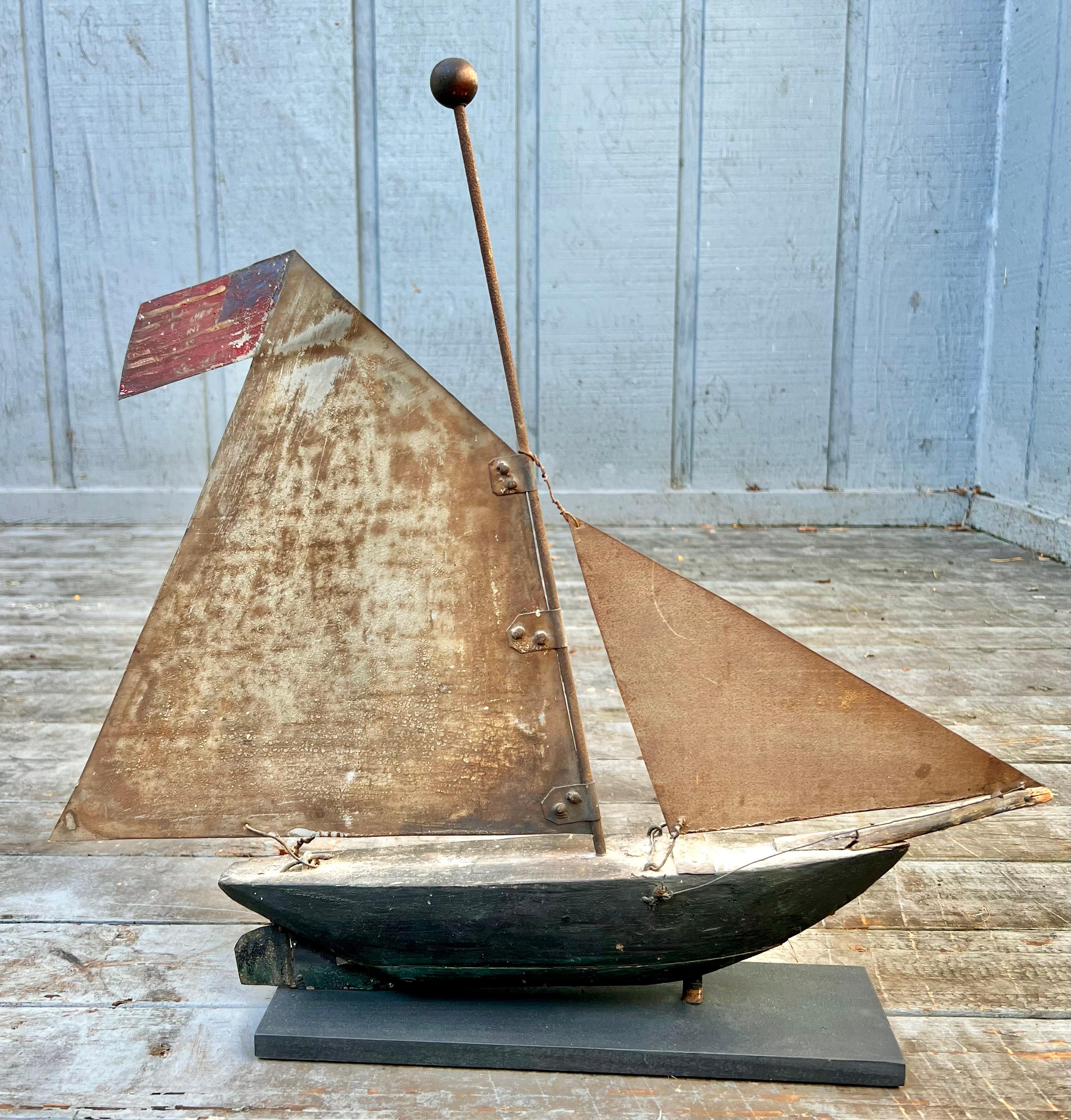 Folk Art 19th Century Ship Weathervane with American Flag