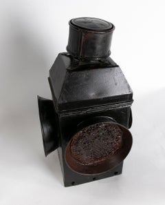 19th Century Ship's Lantern in Black Painted Iron and Corrugated Glass