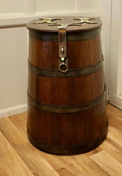 19th Century Ships Salt Beef Barrel, Oak and Brass Ships Storage Tub