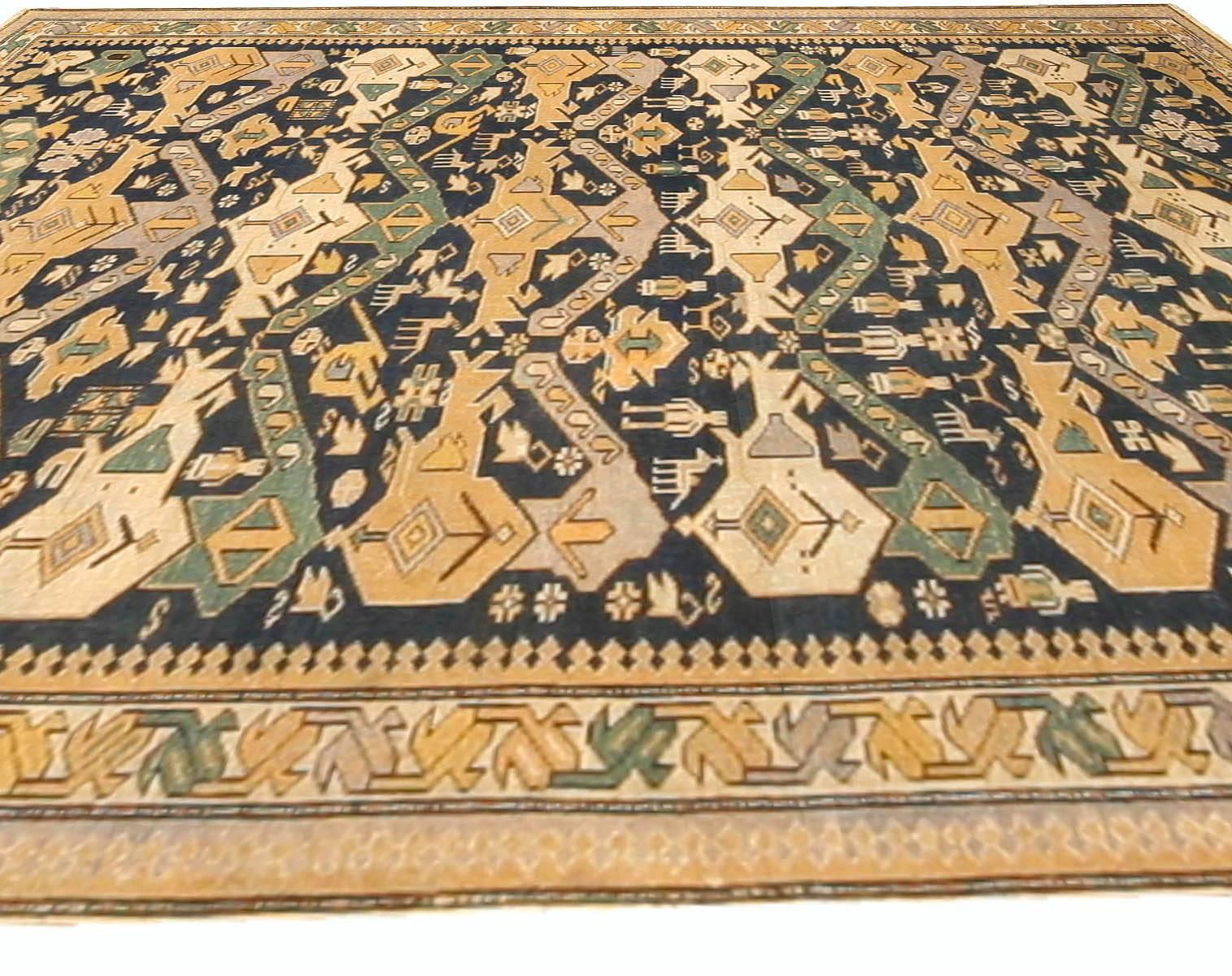 Hand-Knotted 19th Century Shirvan Handmade Wool Rug For Sale