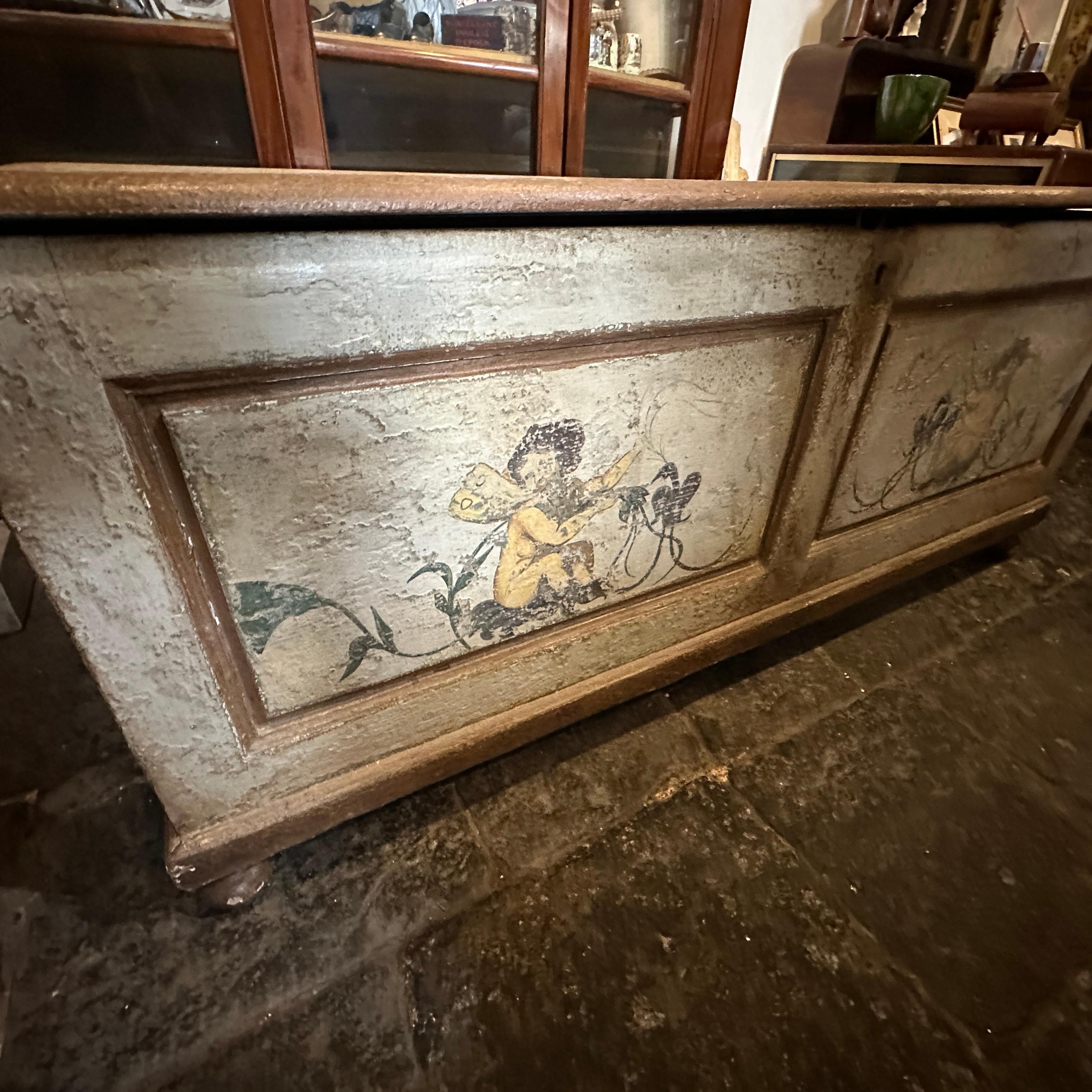 19th Century Sicilian Blanket Chest in Lacquered Wood with Angels Decoration For Sale 3
