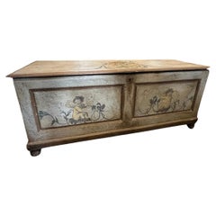 Used 19th Century Sicilian Blanket Chest in Lacquered Wood with Angels Decoration