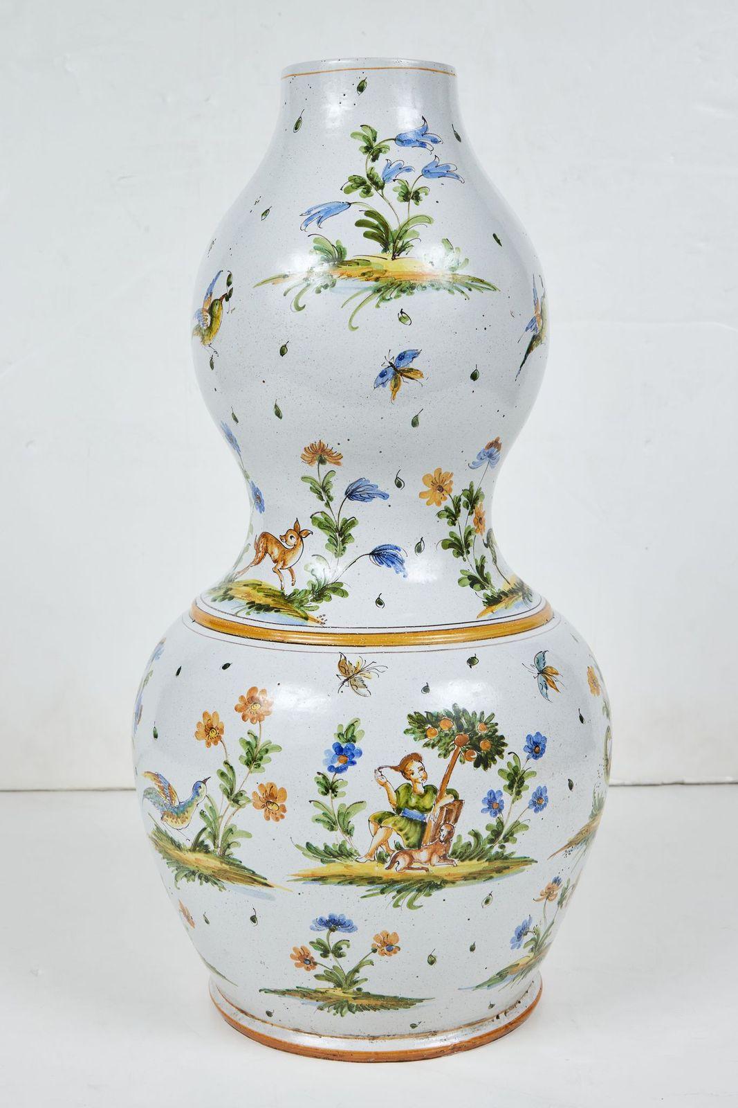 Hand-Painted 19th Century, Sicilian Double Gourd Urn