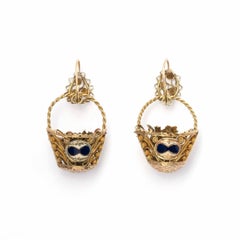 19th Century Sicilian Earrings in 12kt Gold and Enamel – Floral Basket Design