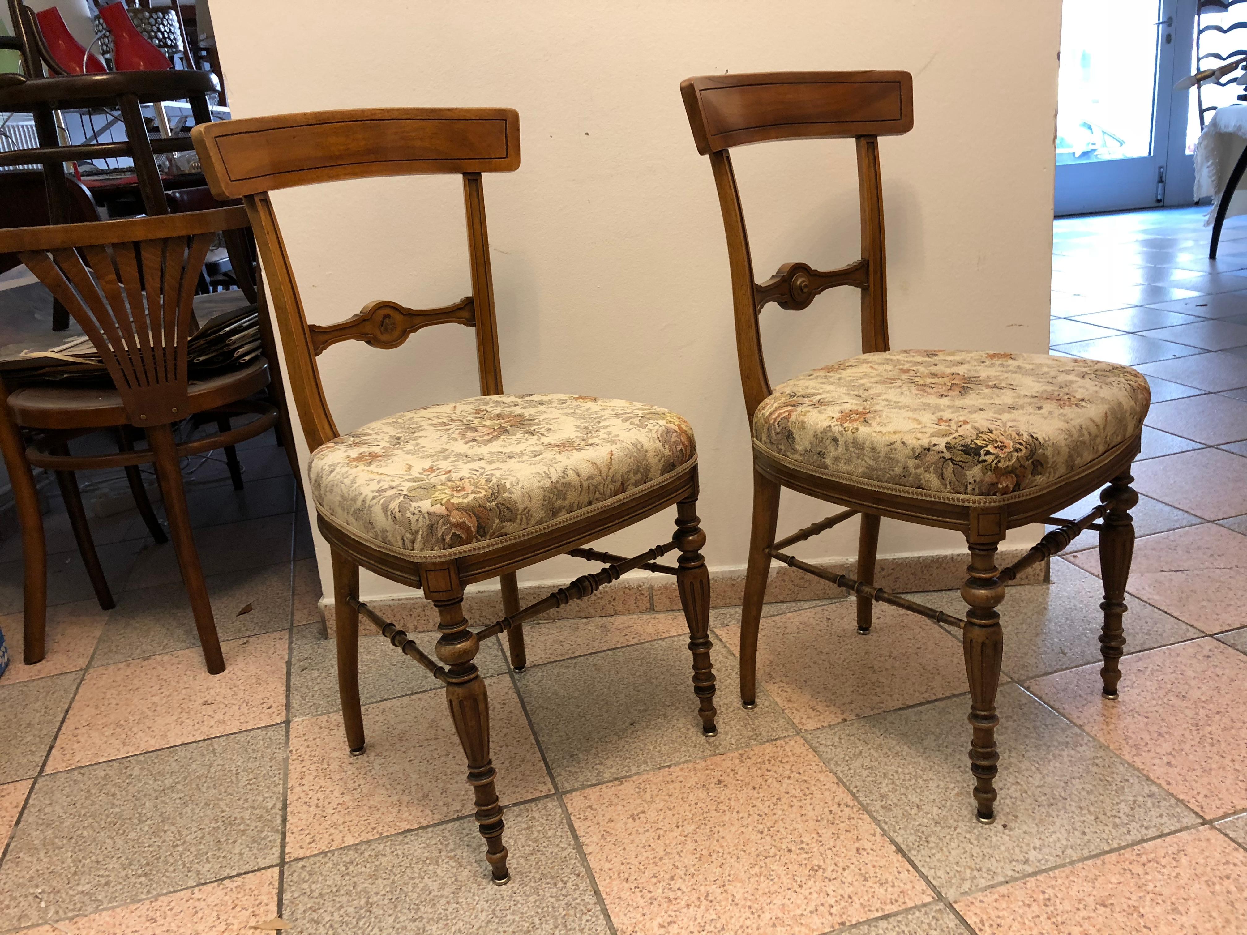 Walnut frame with upholstered seat made in Austria about 1860-1870 design attributed to Theophil Hansen.
Complete restoration on request possible.
Price for both, delivery time 3-4 weeks.