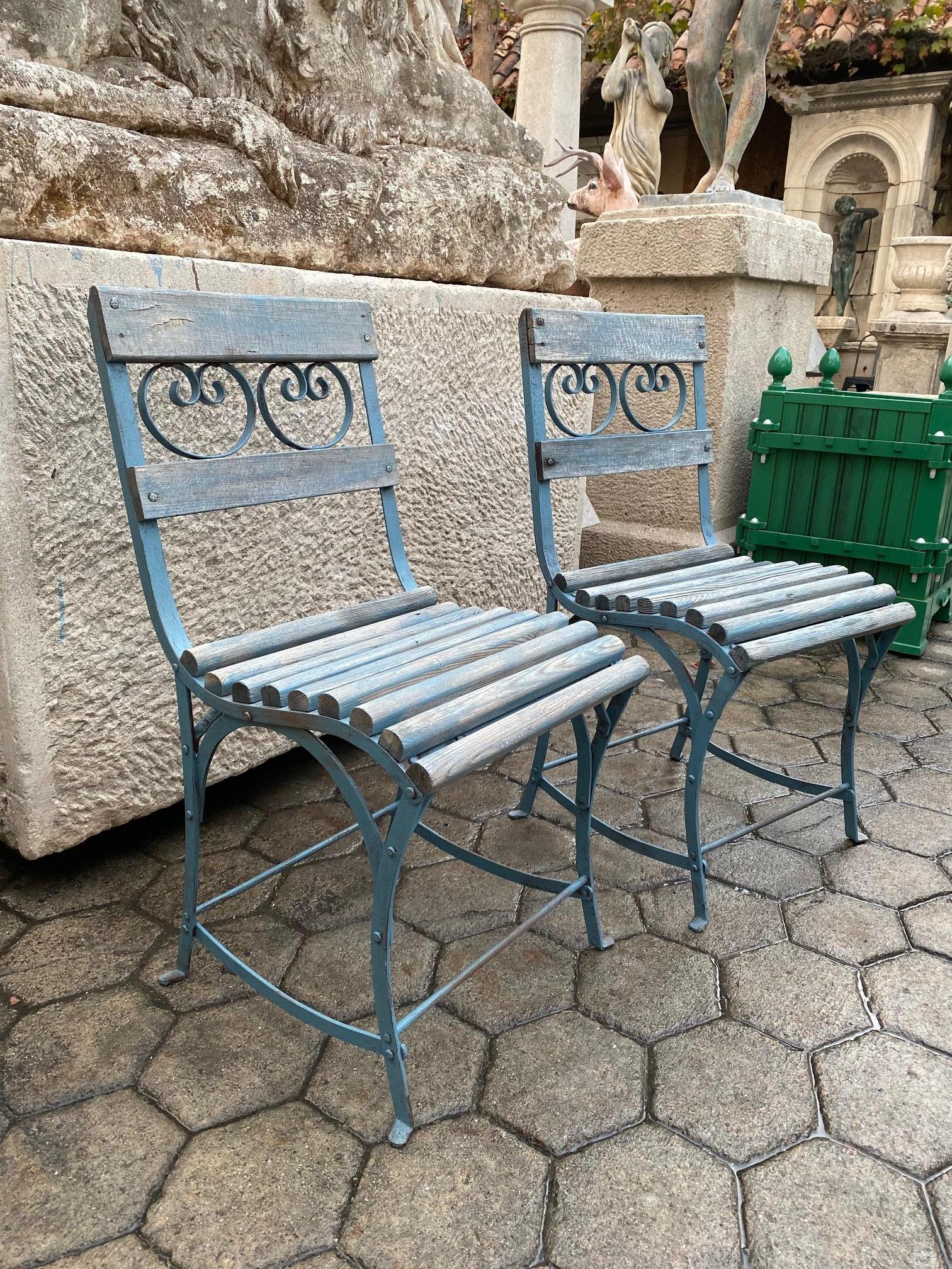Français 19ème siècle Side Table Garden Chair fait à la main meubles en fer & Bois Antique:: LA en vente