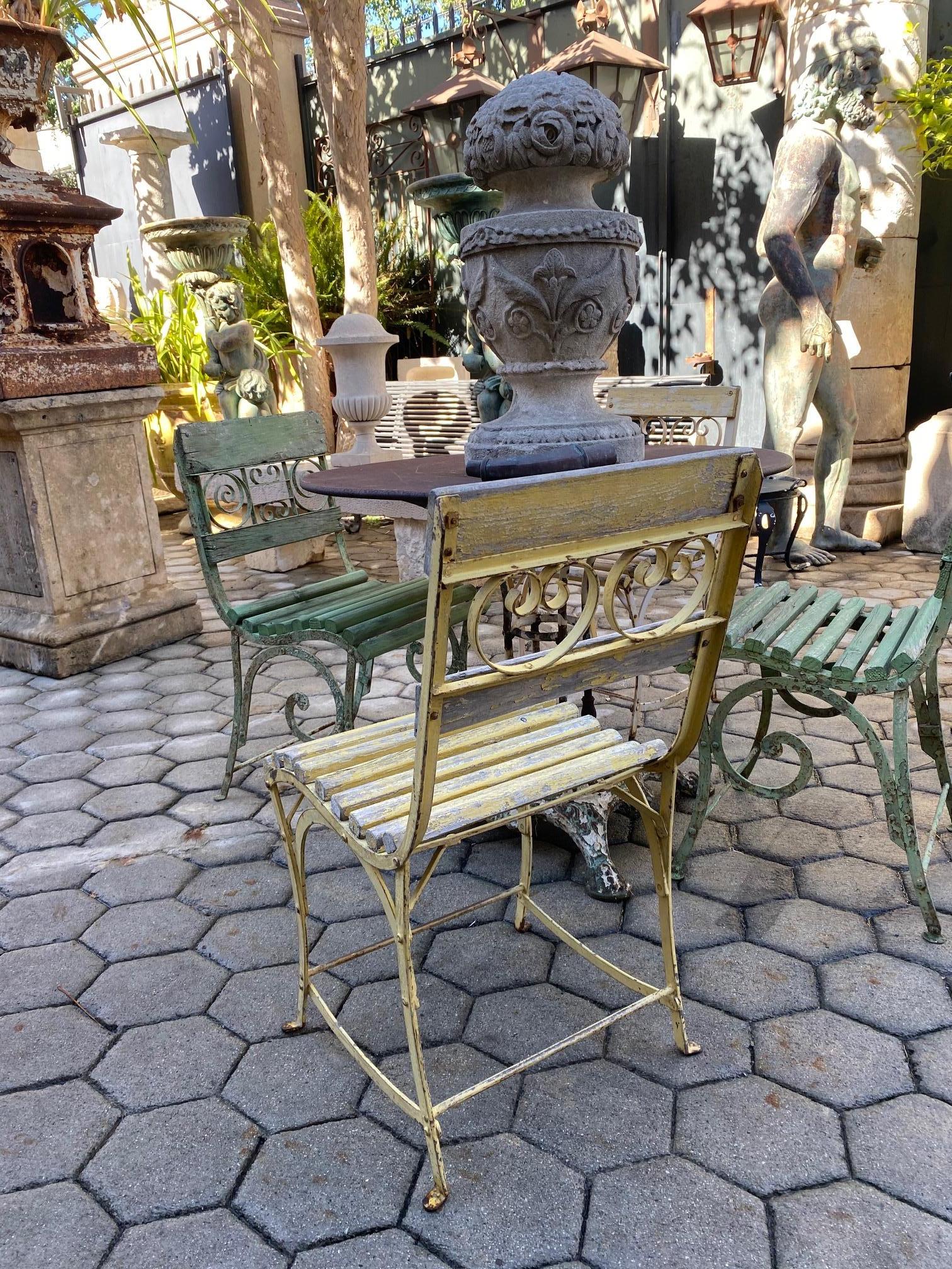 19th Century Side Handmade Garden Table Chairs Furniture Iron and Wood