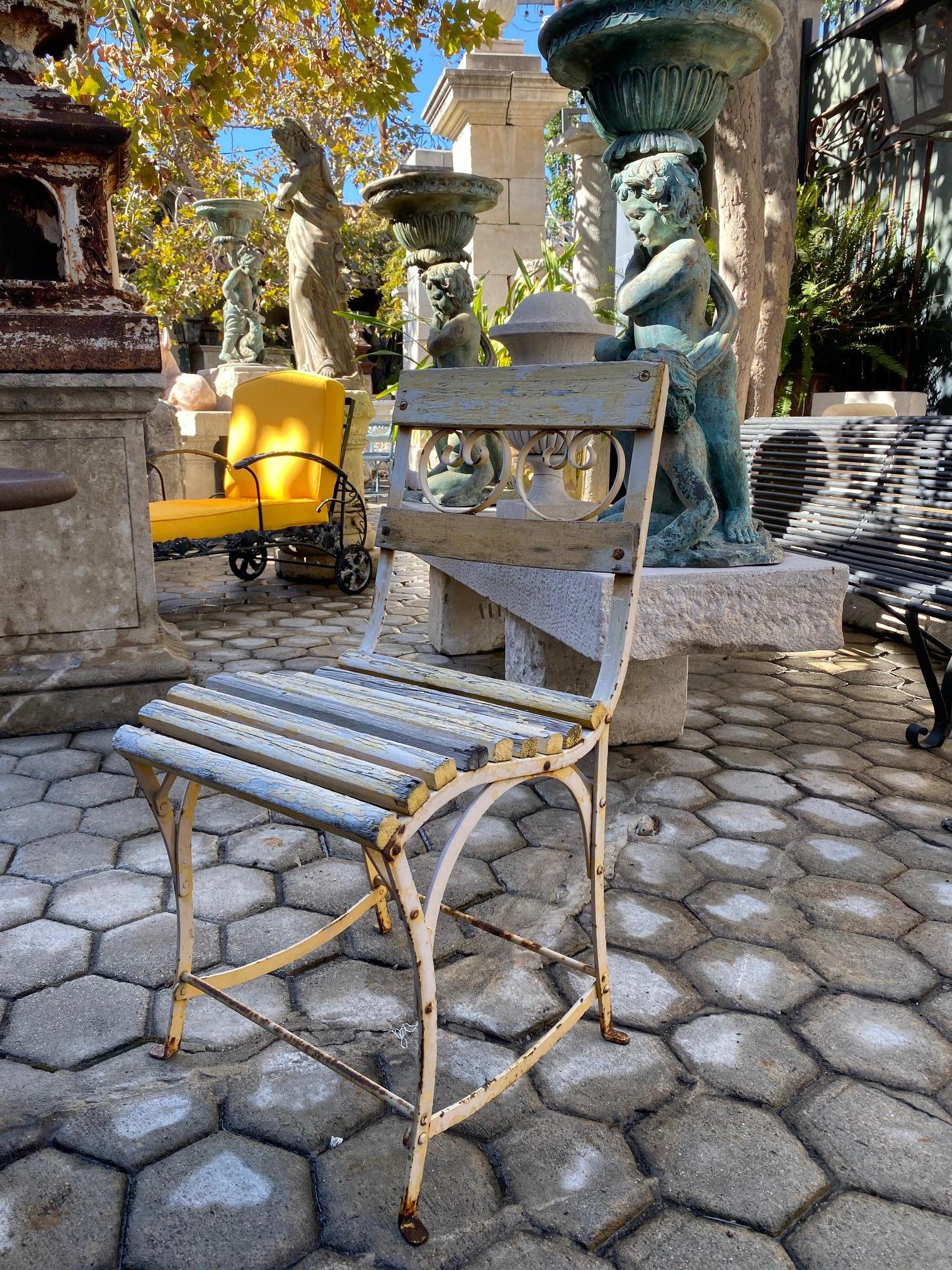 19th Century Side Handmade Garden Table Chairs Furniture Iron and Wood