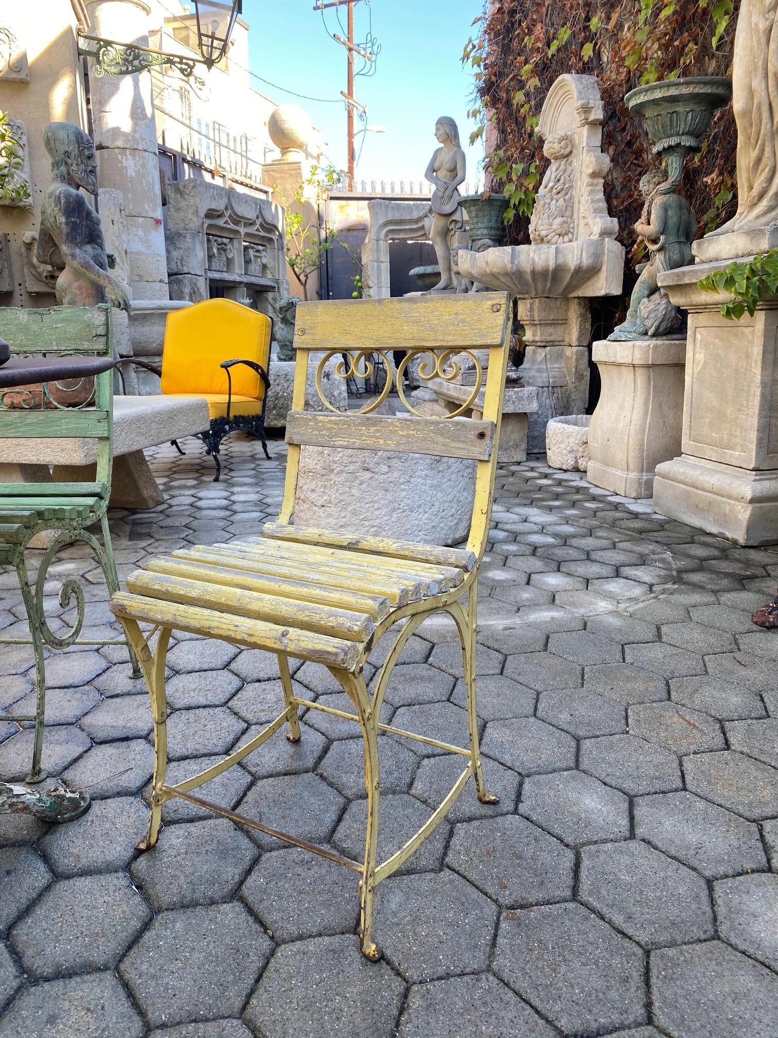 19th Century Side Handmade Garden Table Chairs Furniture Iron & Wood Antique, LA In Good Condition In West Hollywood, CA