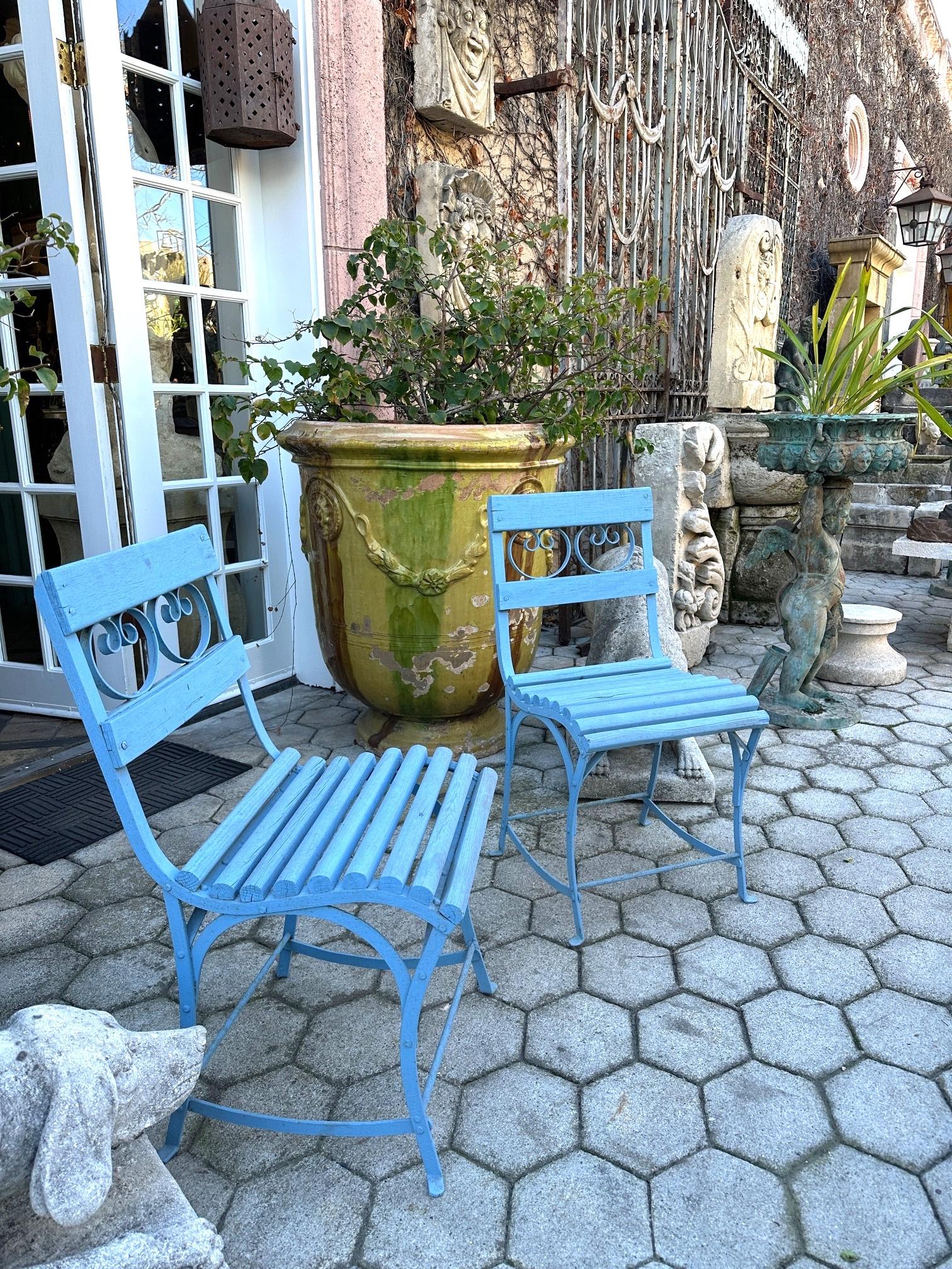 19th Century Side Handmade Garden Table Chair furniture iron & Wood Antique, LA For Sale 7