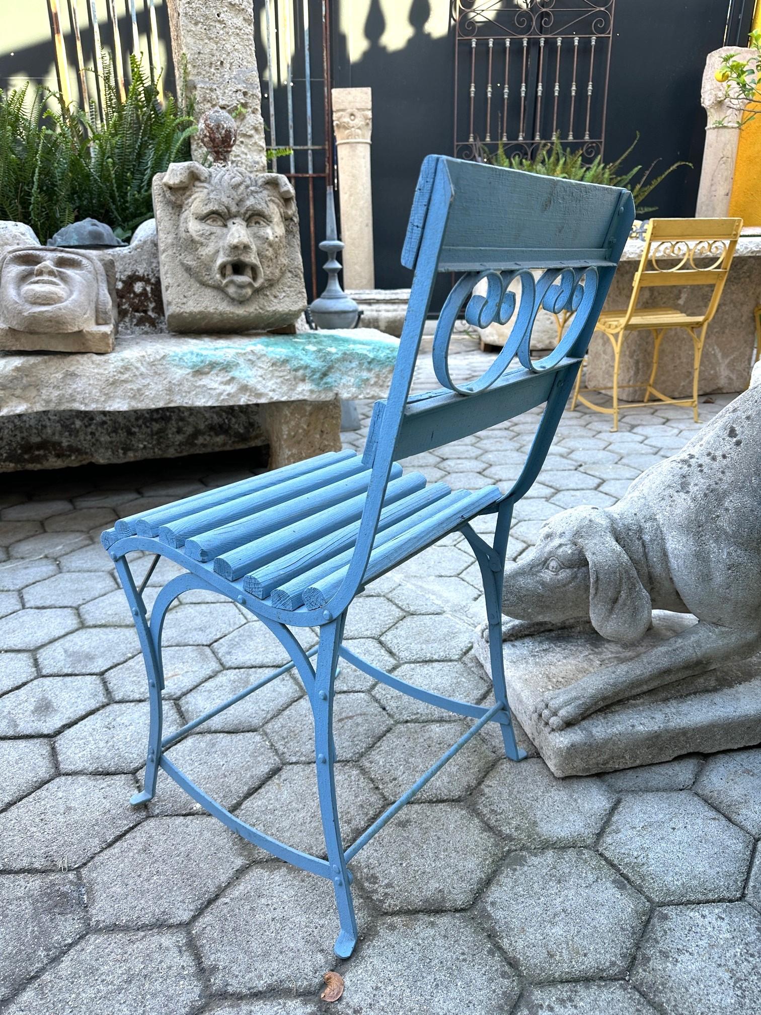 19th Century Side Handmade Garden Table Chair furniture iron & Wood Antique, LA For Sale 9