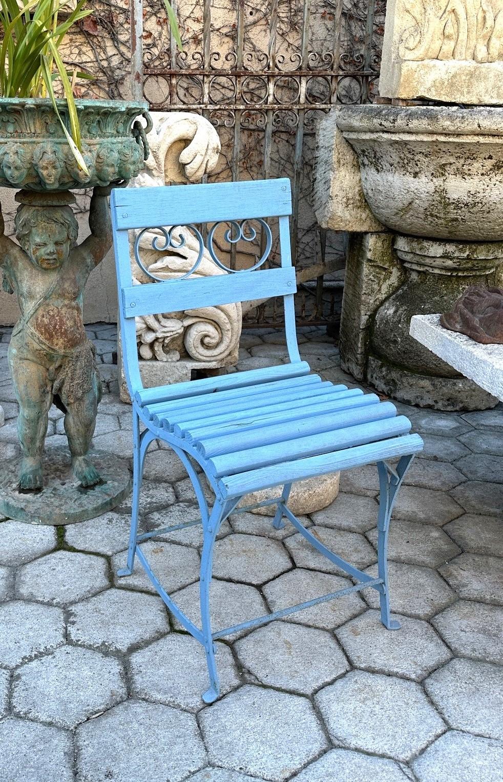 19th Century Side Handmade Garden Table Chair furniture iron & Wood Antique, LA For Sale 11