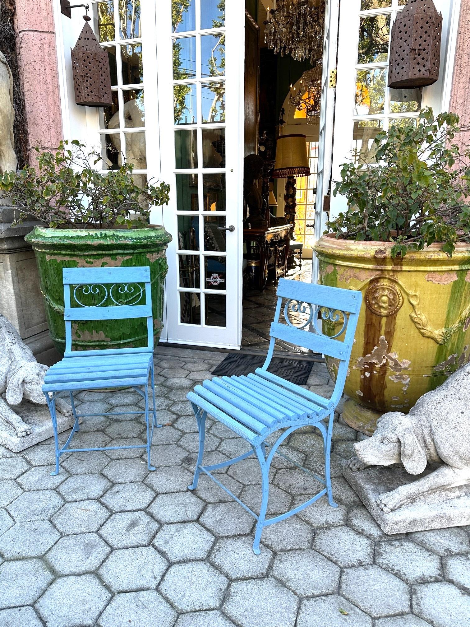French 19th Century Side Handmade Garden Table Chair furniture iron & Wood Antique, LA For Sale