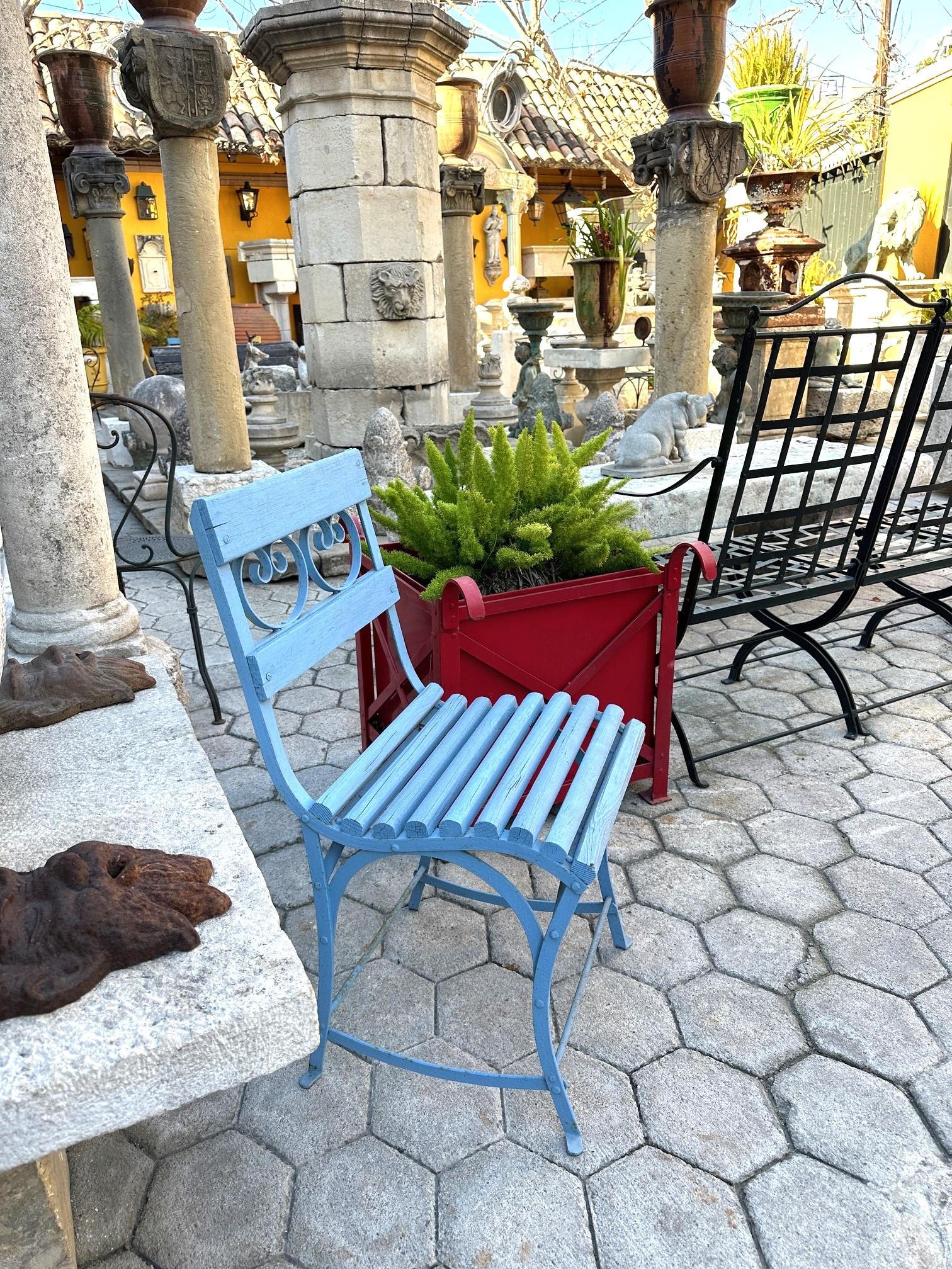 Hand-Crafted 19th Century Side Handmade Garden Table Chair furniture iron & Wood Antique, LA For Sale