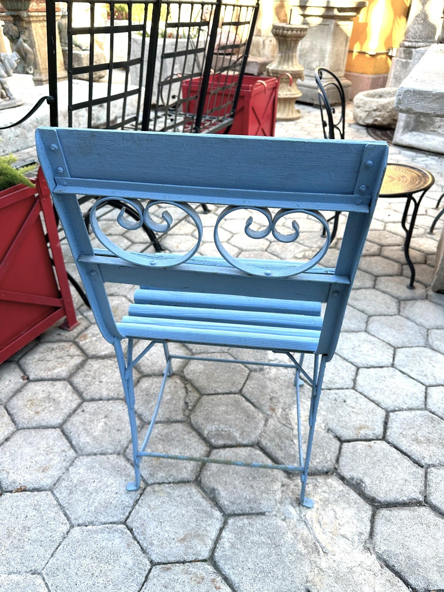 Iron 19th Century Side Handmade Garden Table Chair furniture iron & Wood Antique, LA For Sale