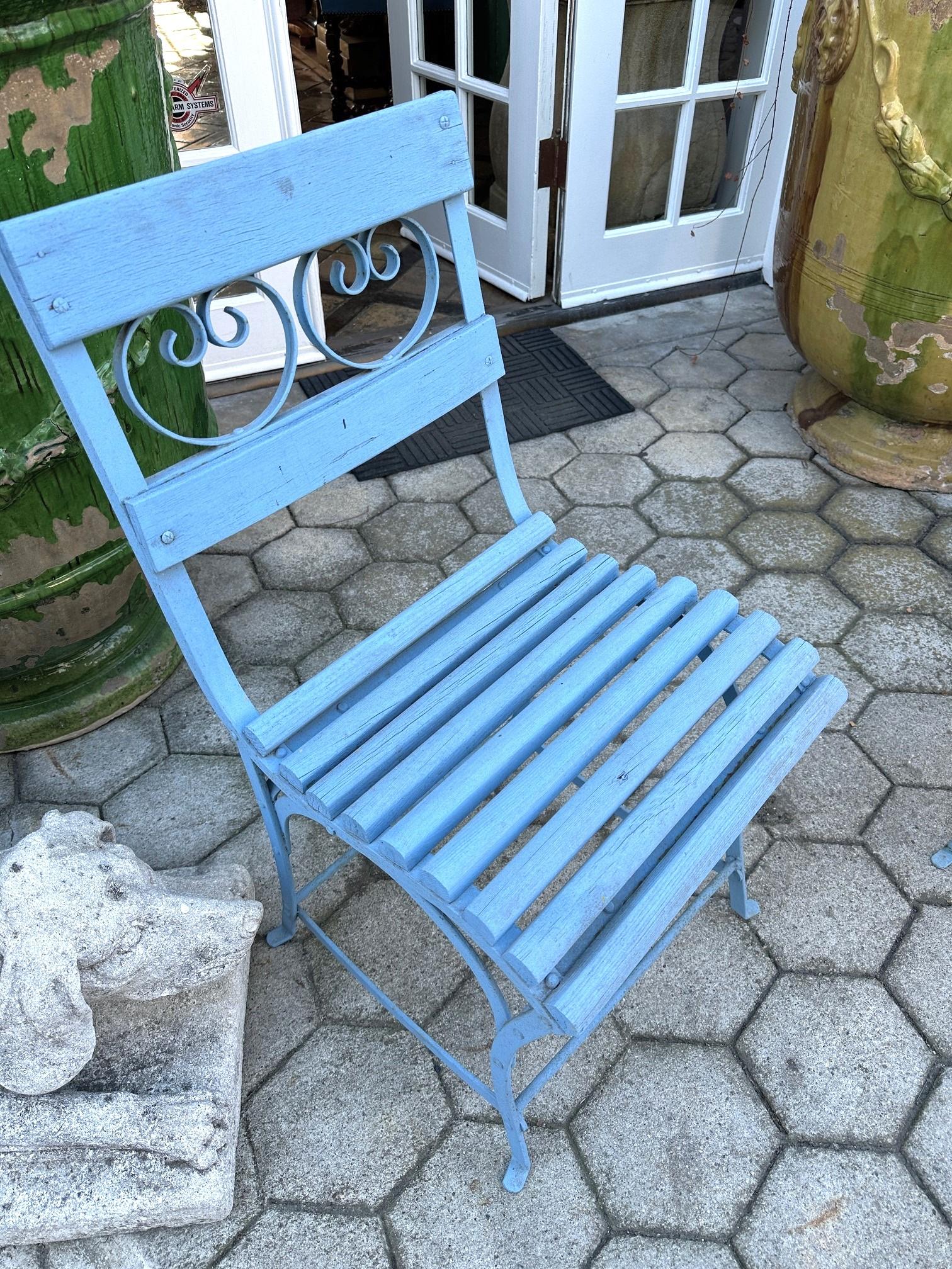 19th Century Side Handmade Garden Table Chair furniture iron & Wood Antique, LA For Sale 1
