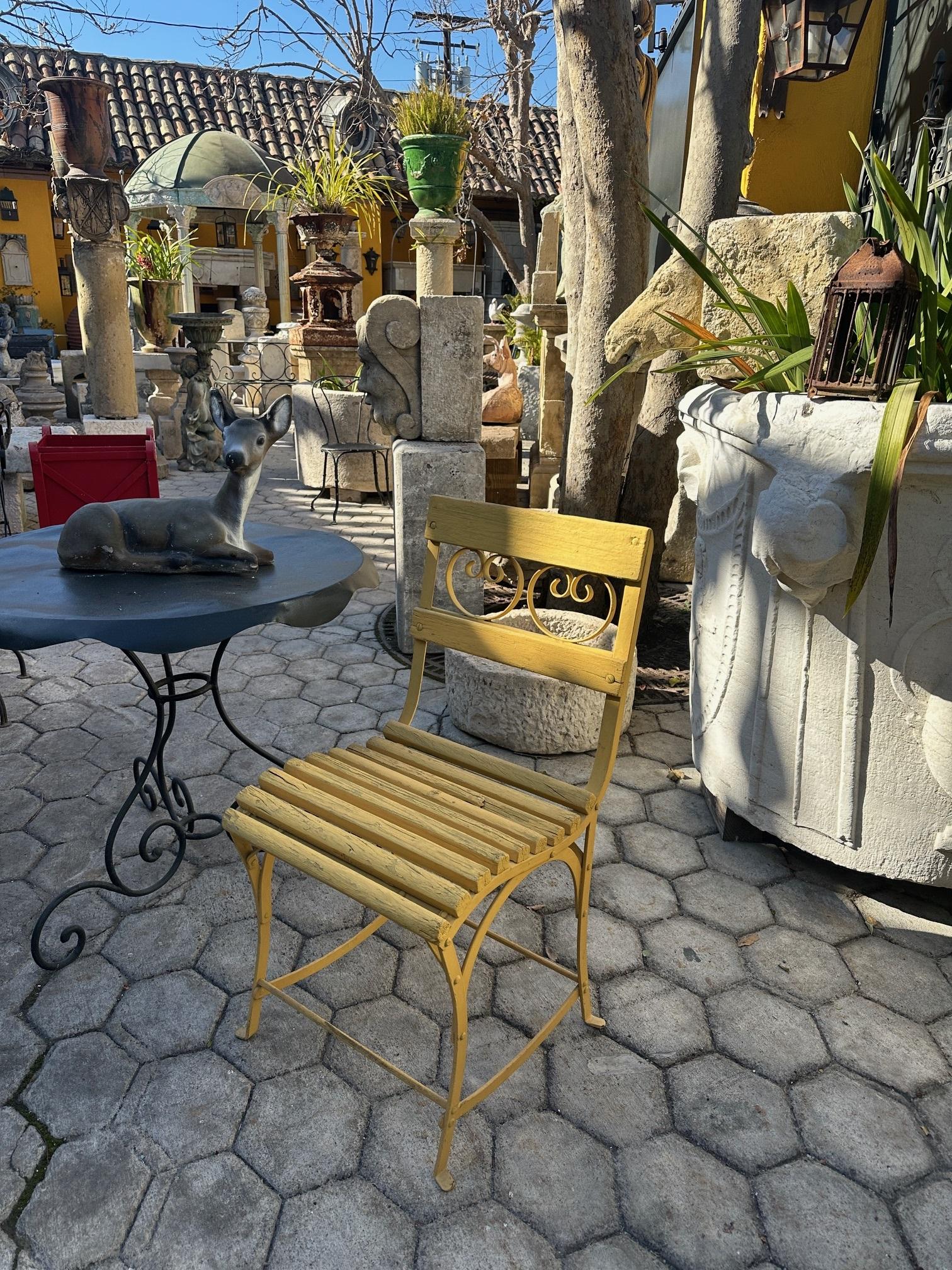 19th Century Side Handmade Garden Table Chairs Furniture Iron & Wood Antique, LA For Sale 5