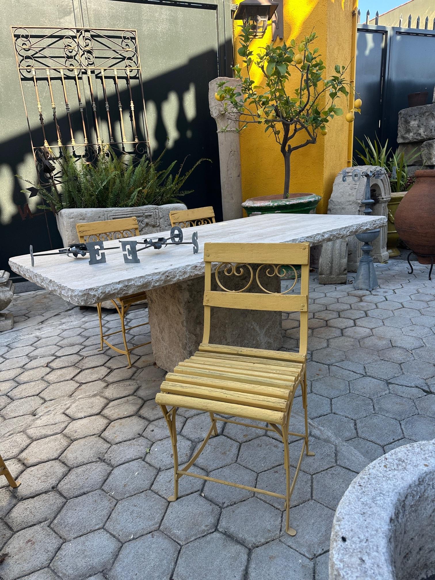 19th Century Side Handmade Garden Table Chairs Furniture Iron & Wood Antique, LA For Sale 6