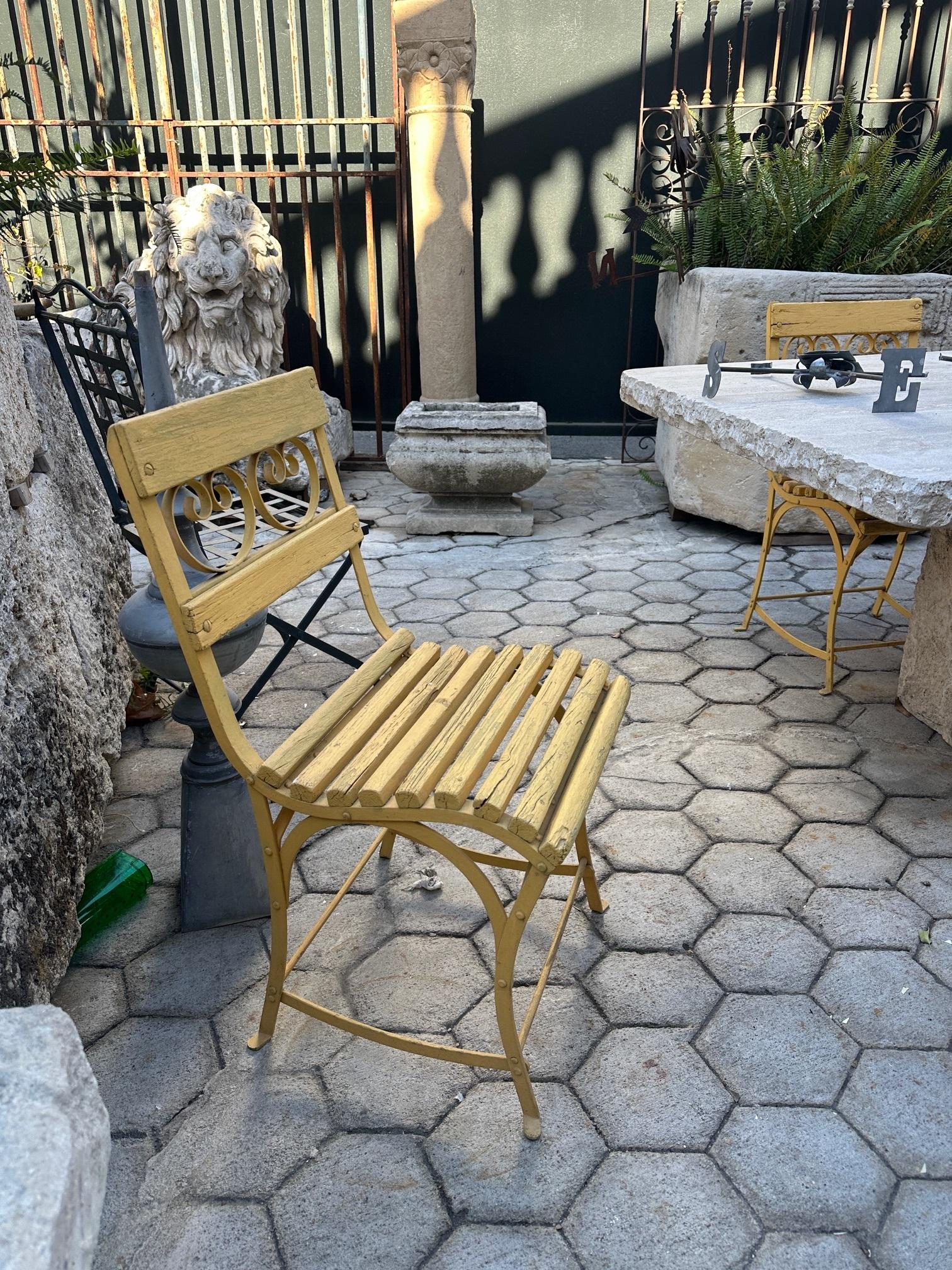 19th Century Side Handmade Garden Table Chairs Furniture Iron & Wood Antique, LA For Sale 7