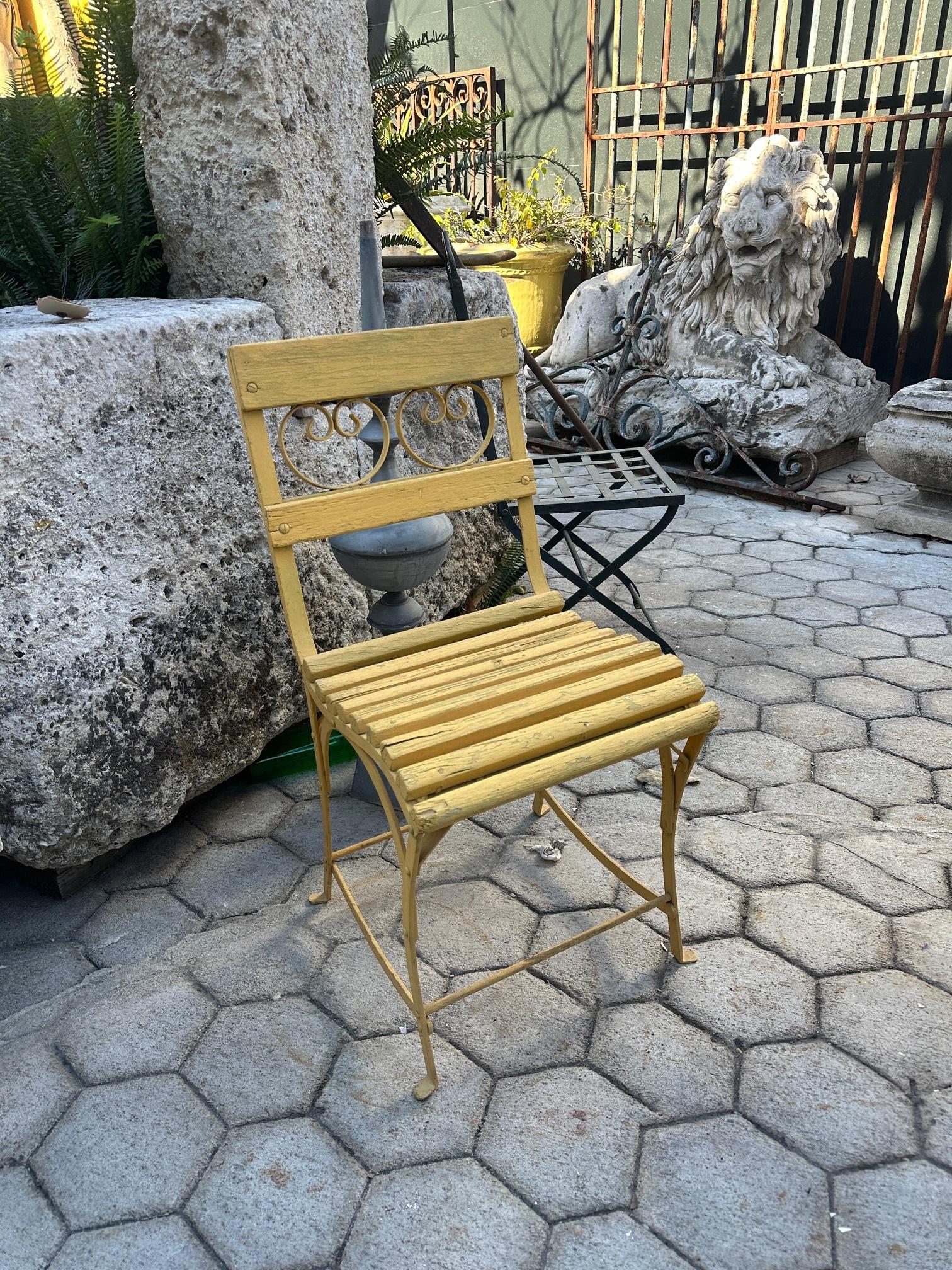 19th Century Side Handmade Garden Table Chairs Furniture Iron & Wood Antique, LA For Sale 8