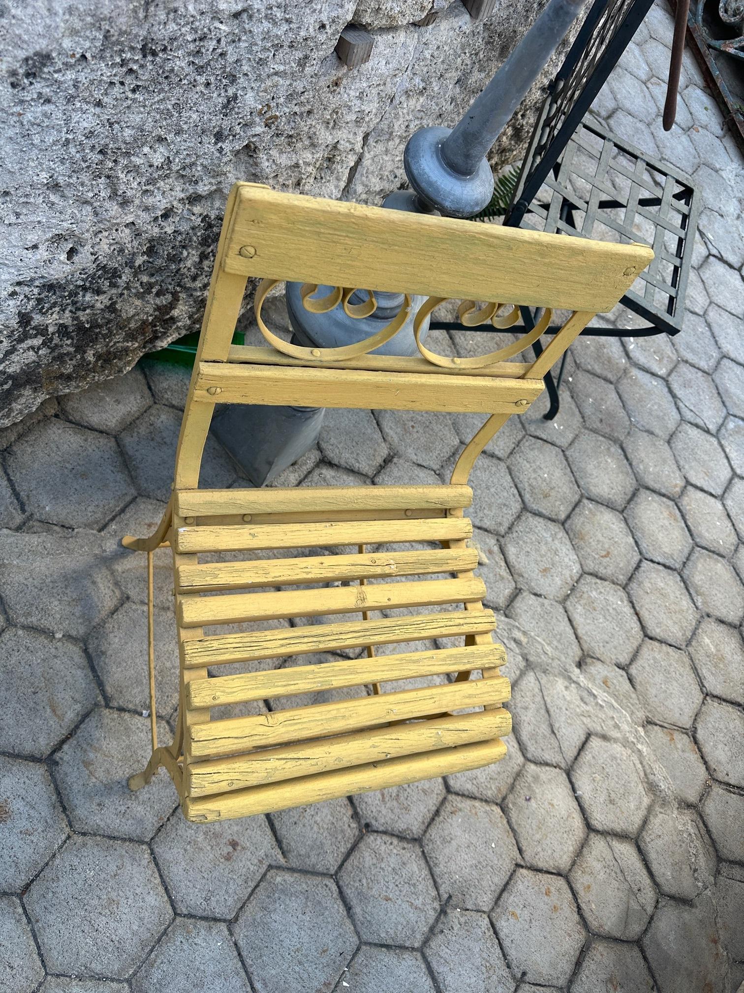 19th Century Side Handmade Garden Table Chairs Furniture Iron & Wood Antique, LA For Sale 9