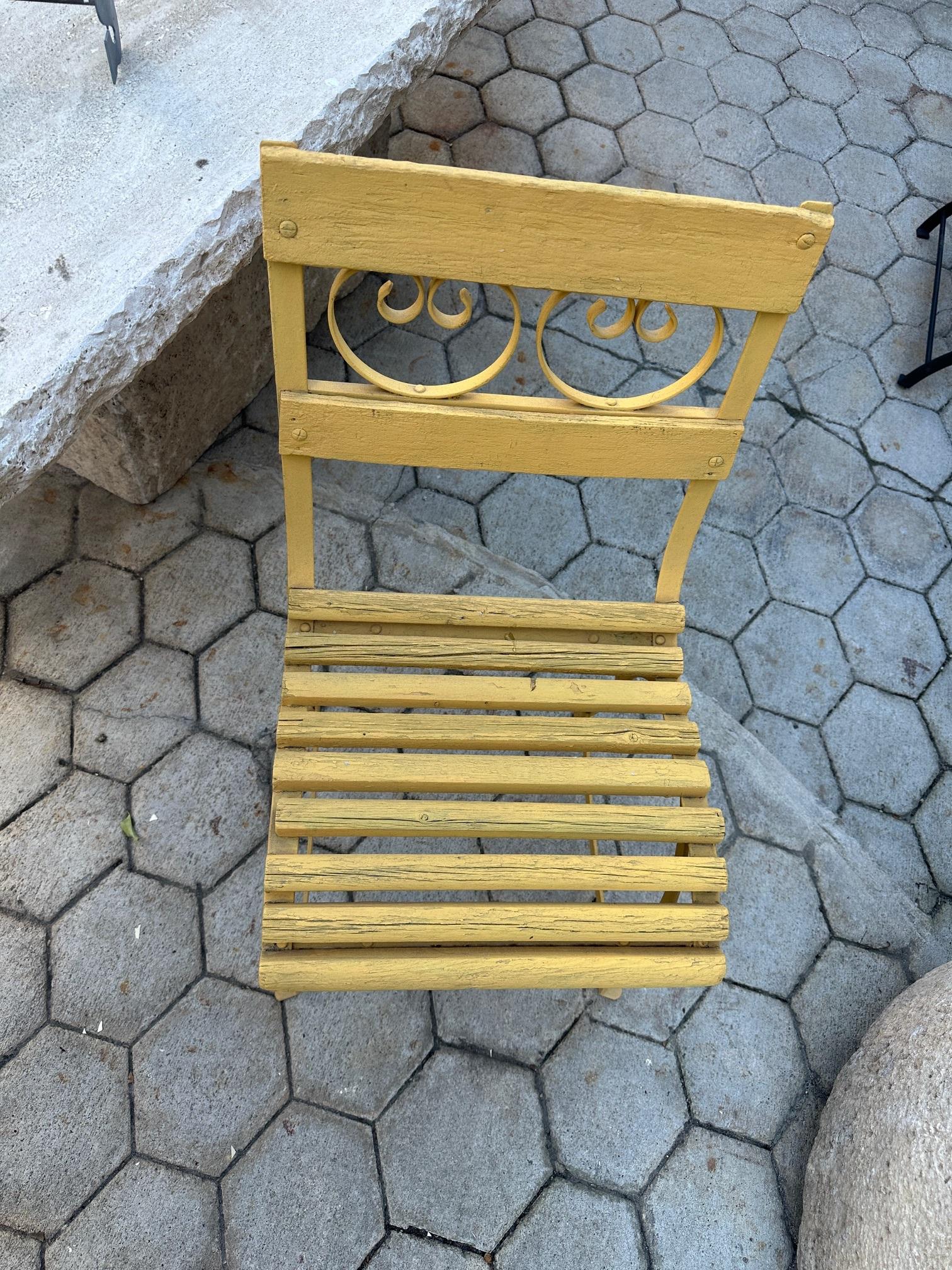 19th Century Side Handmade Garden Table Chairs Furniture Iron & Wood Antique, LA For Sale 10