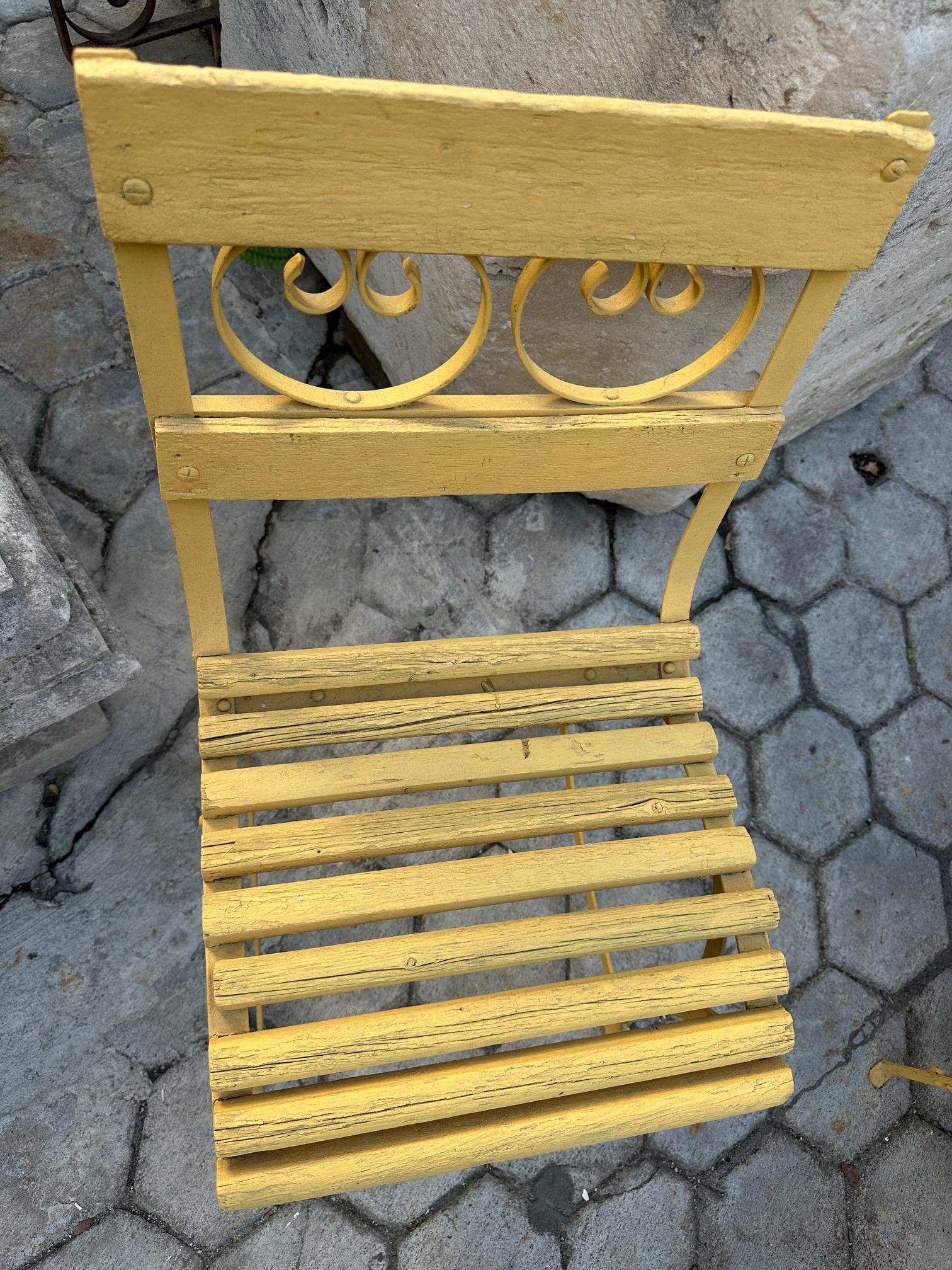 19th Century Side Handmade Garden Table Chairs Furniture Iron & Wood Antique, LA For Sale 13