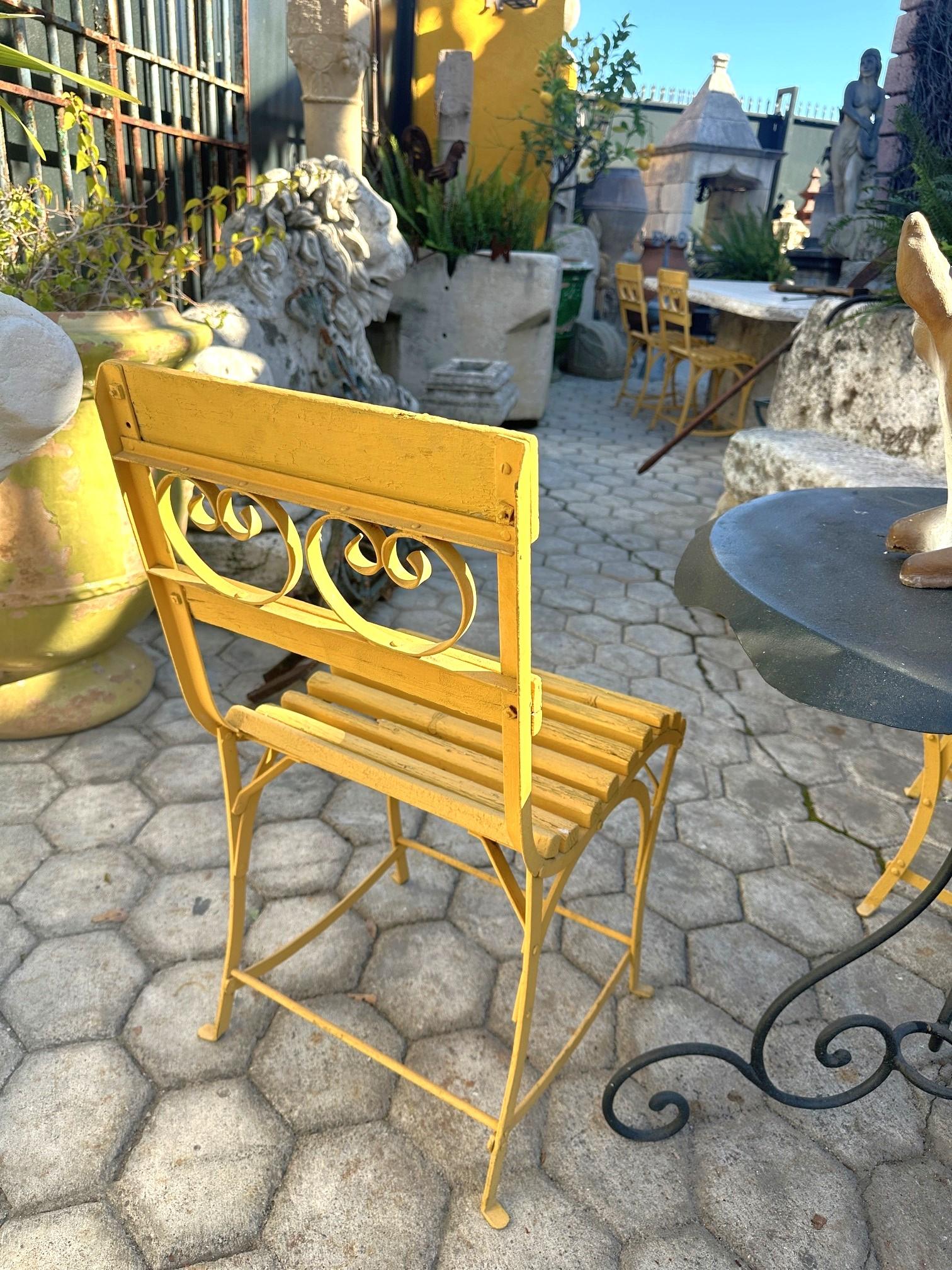 19th Century Side Handmade Garden Table Chairs Furniture Iron & Wood Antique, LA For Sale 1