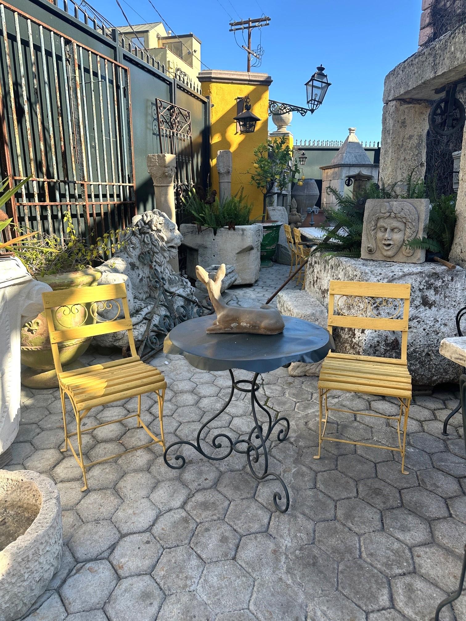 19th Century Side Handmade Garden Table Chairs Furniture Iron & Wood Antique, LA For Sale 2