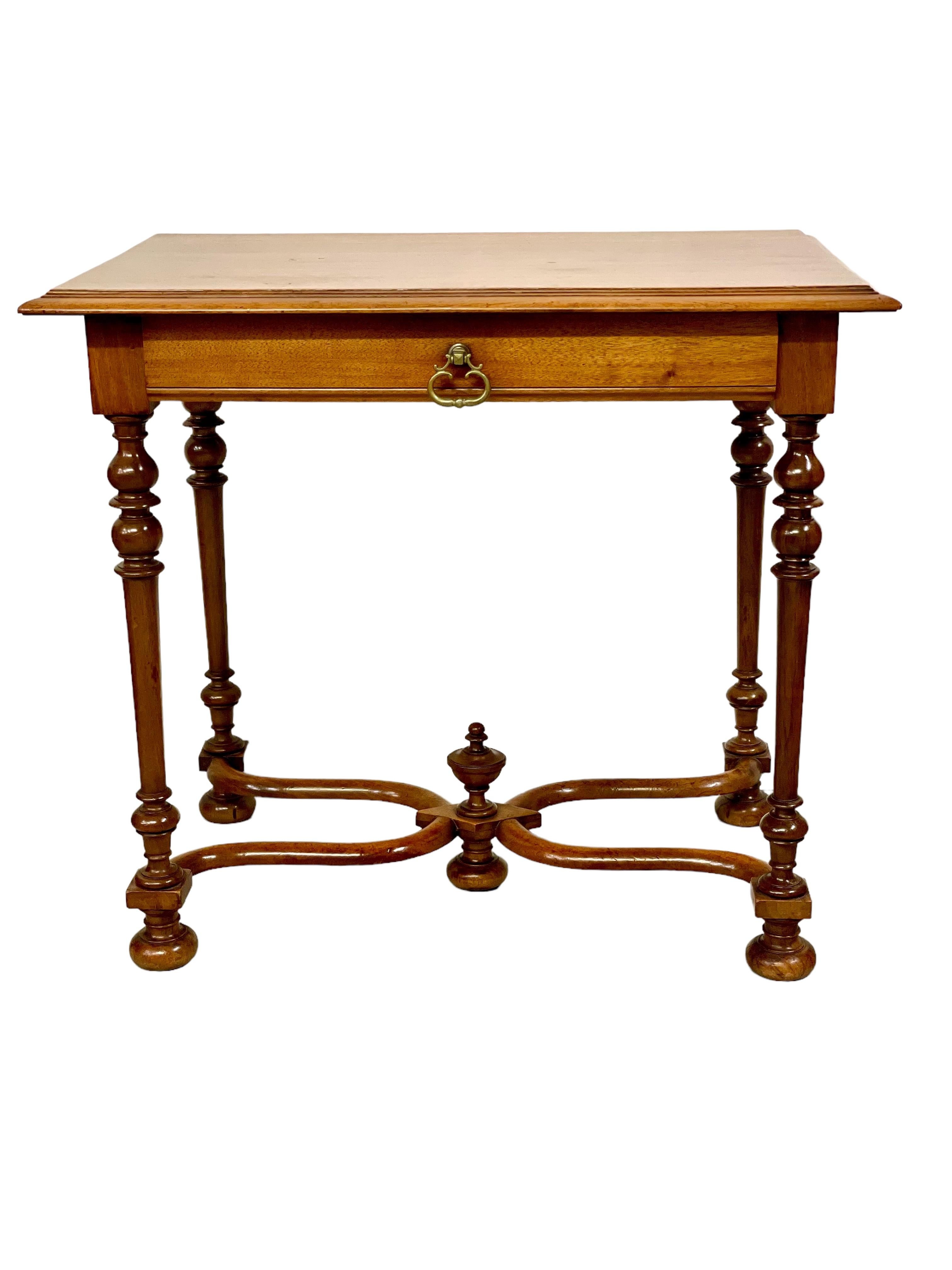 19th Century Side Table with Frieze Drawer and Baluster Turned Legs For Sale 4