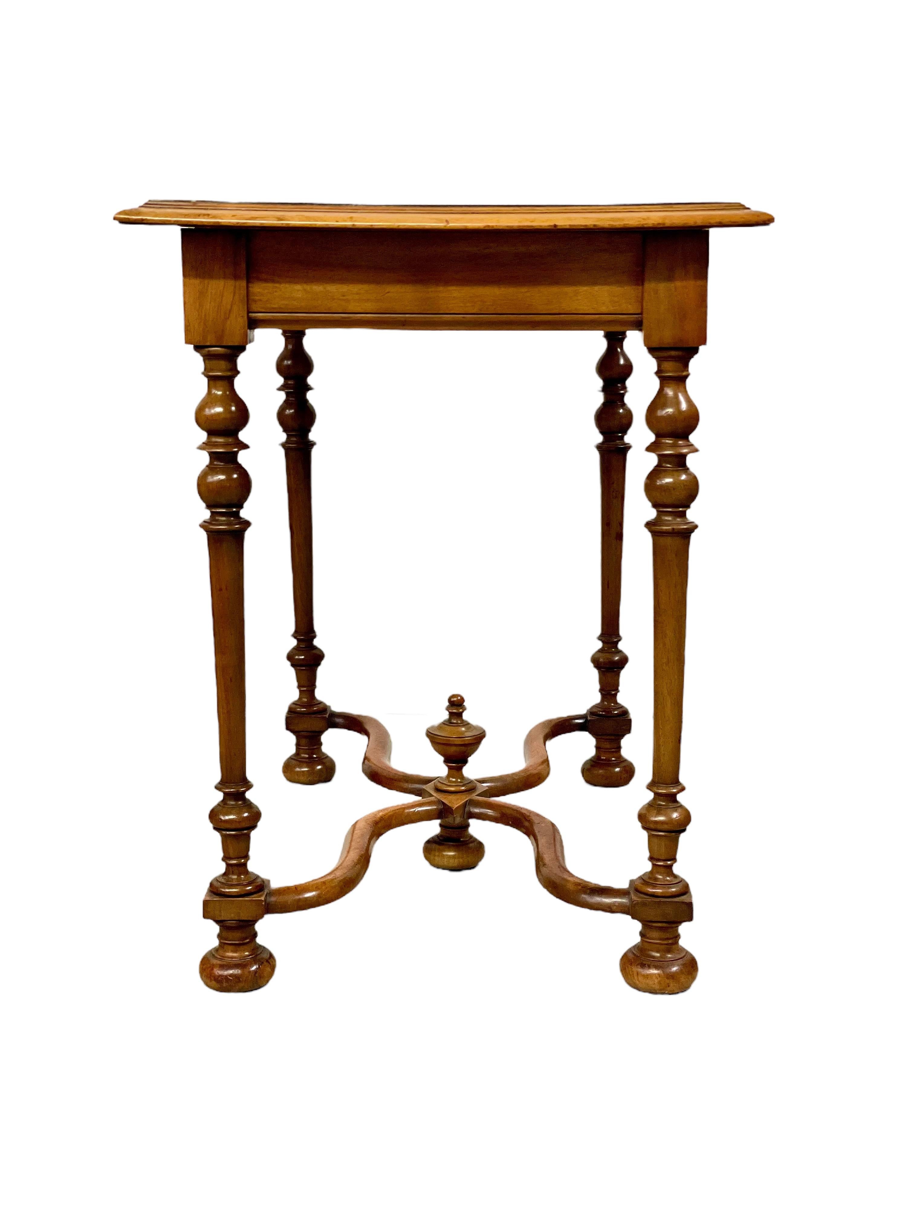 Baroque 19th Century Side Table with Frieze Drawer and Baluster Turned Legs For Sale